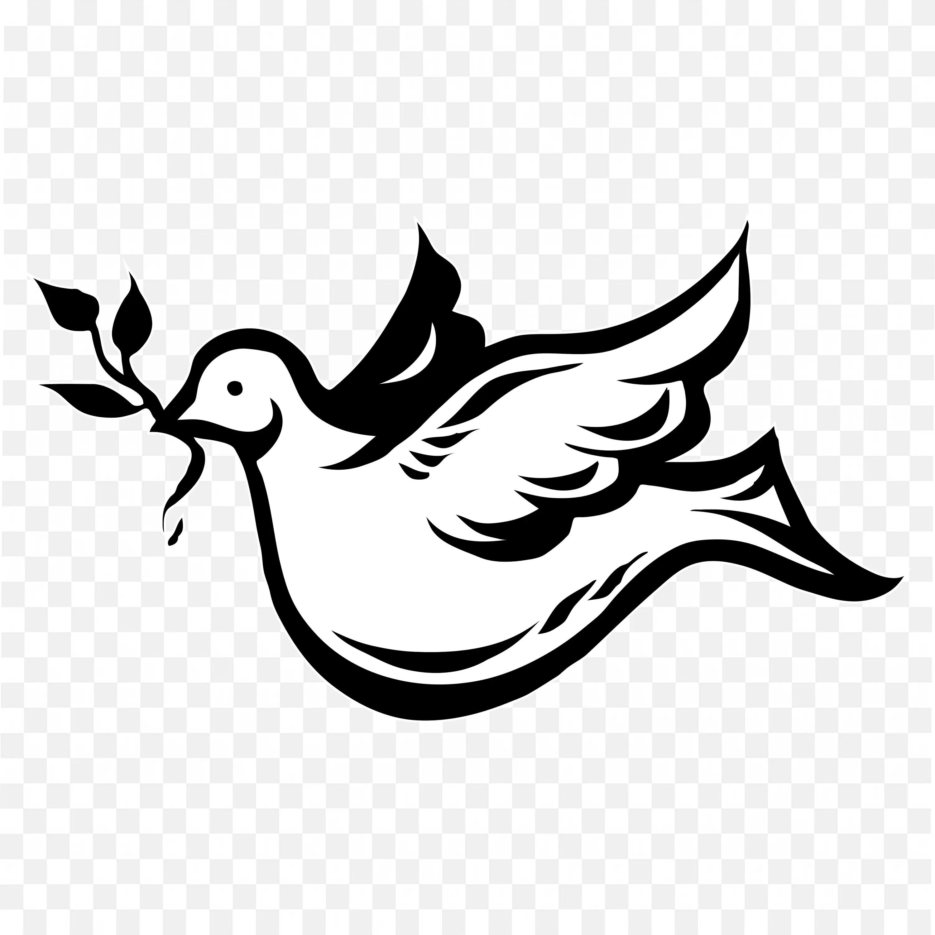Black and White Flying Bird Outline Peace Symbol PNG
