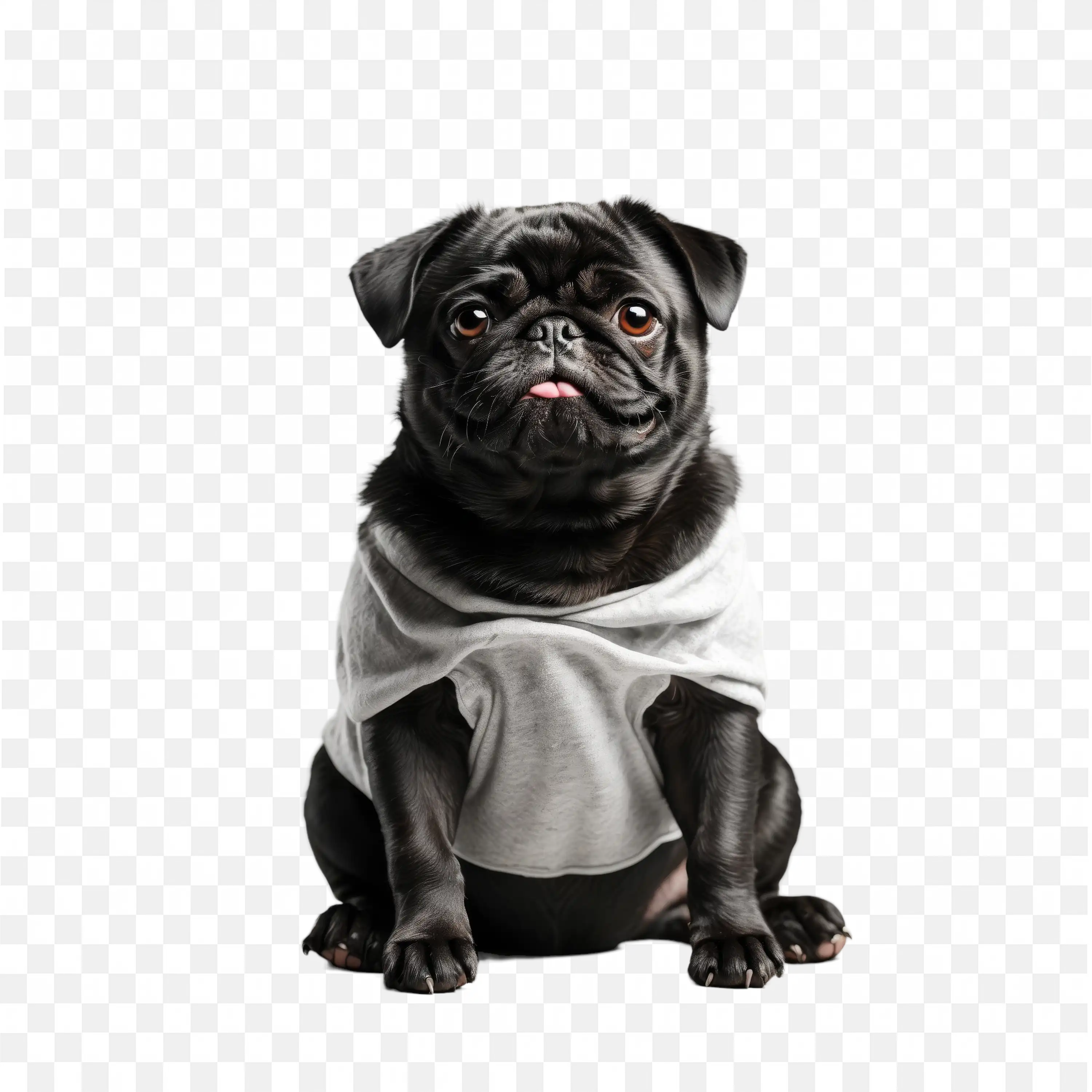 Black and White Pug Dog Sitting Pose Transparent PNG