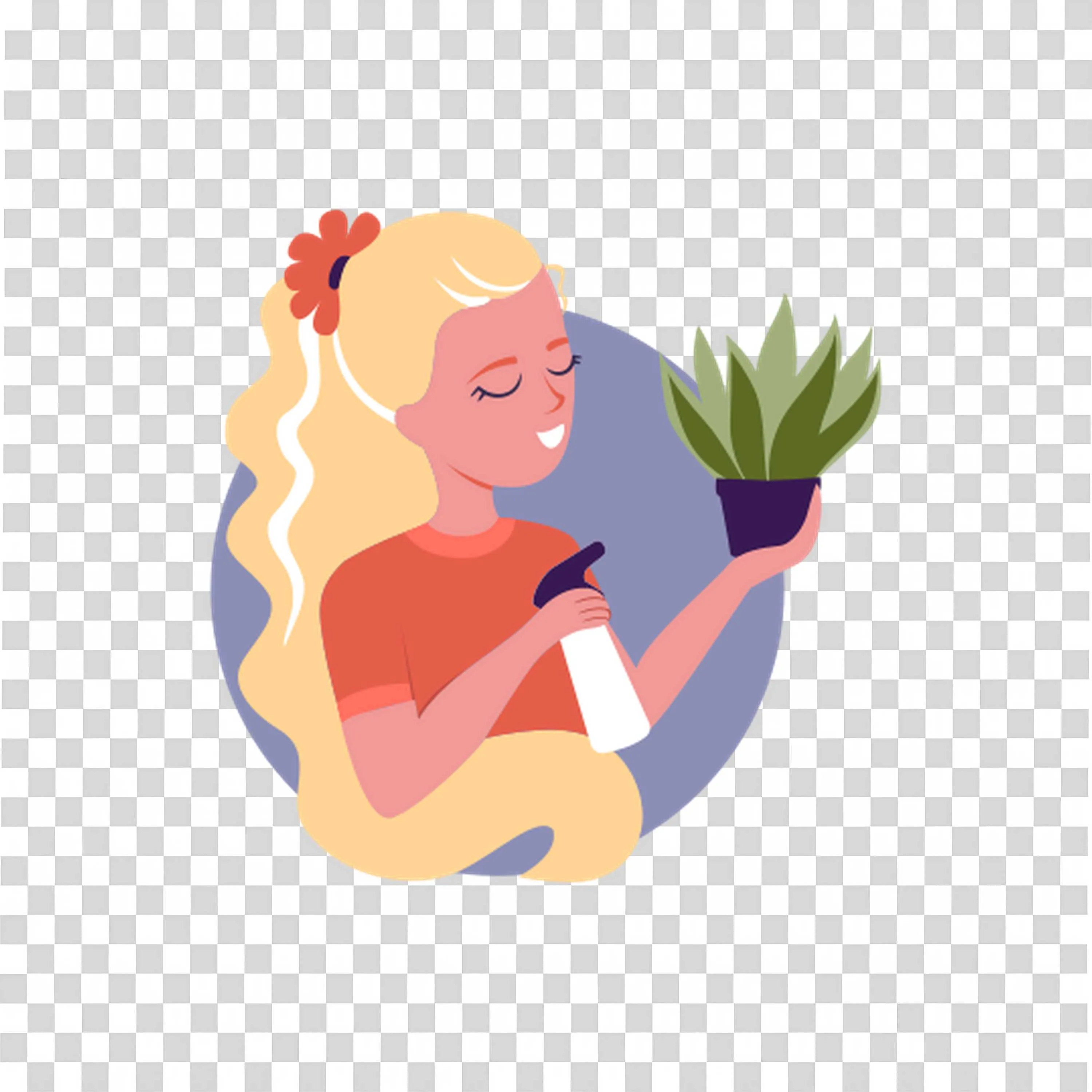 Blonde Woman Caring For Small Green Plant PNGDownload
