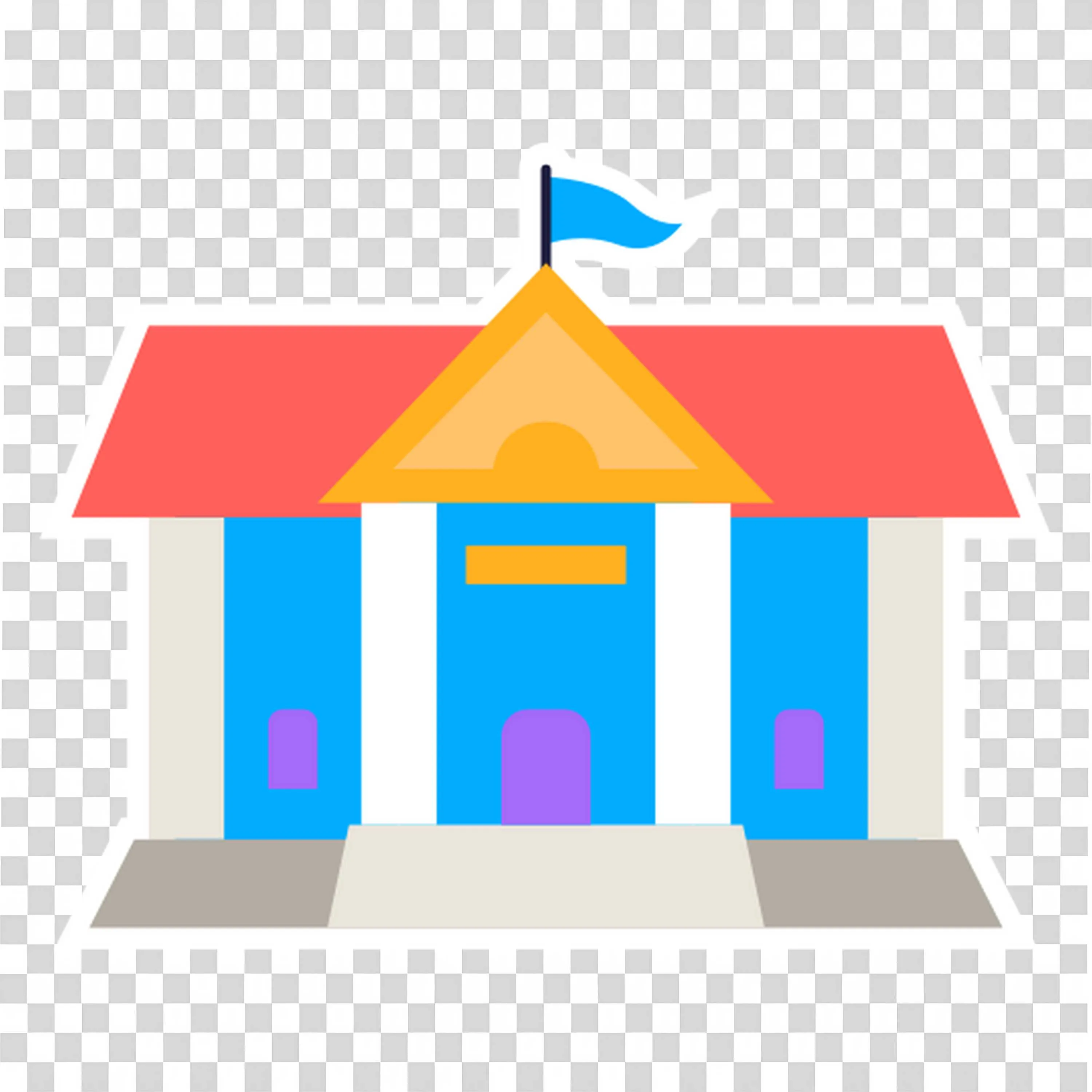 Blue and Red School Building with a Flag On The Rooftop