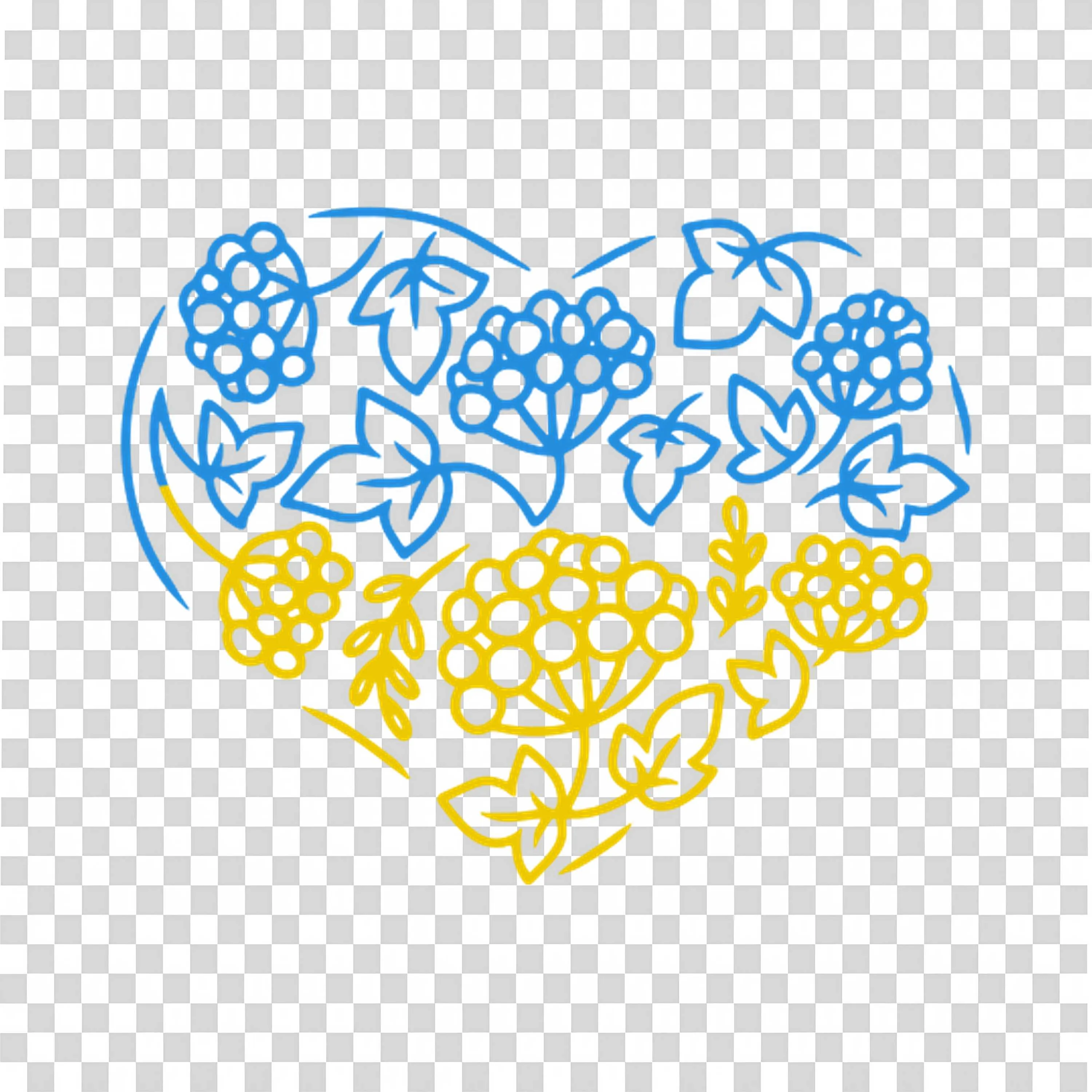 Blue and Yellow Flower Pattern in Heart Shape Design