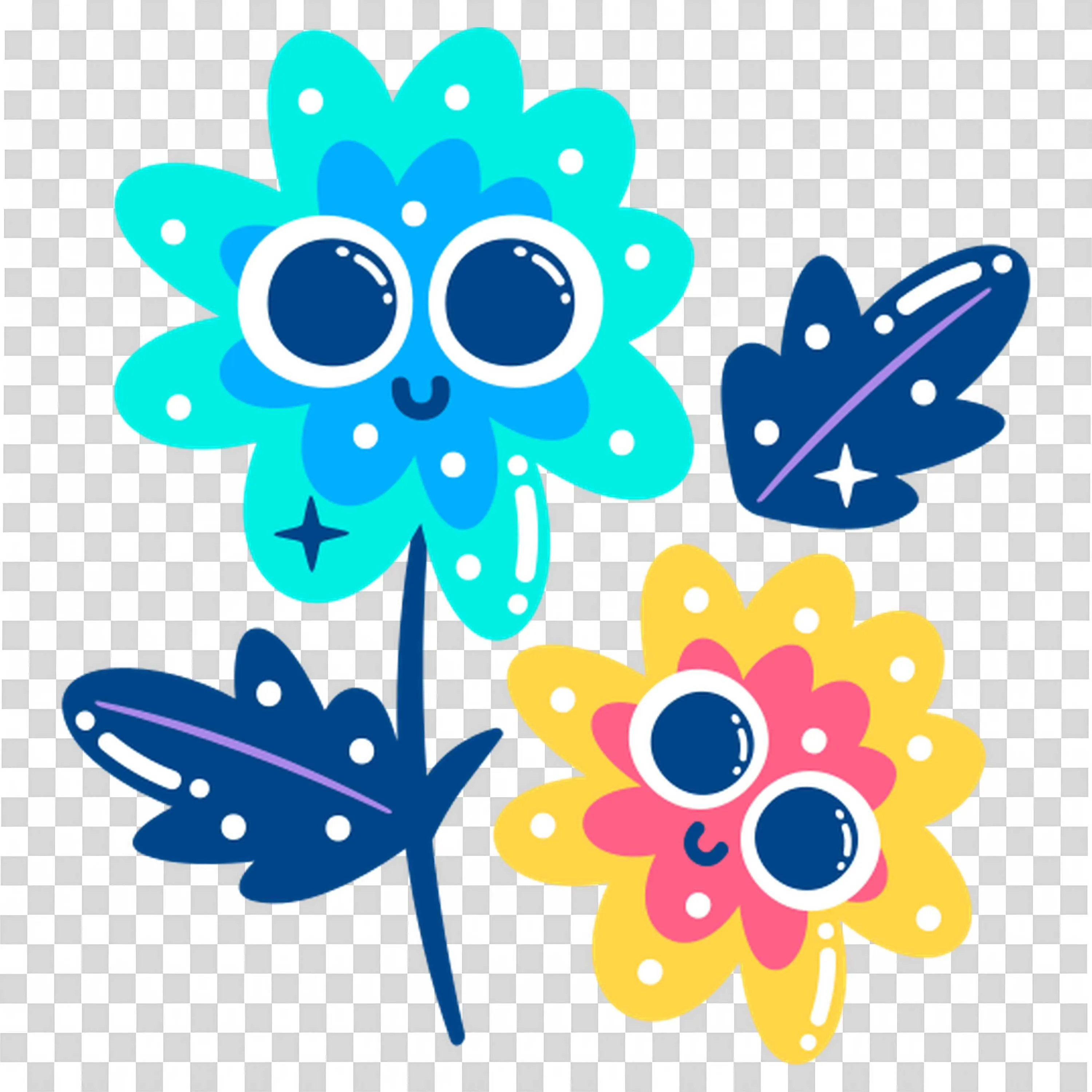 Blue and Yellow Flowers Bring Cheerful Vibes Free PNG