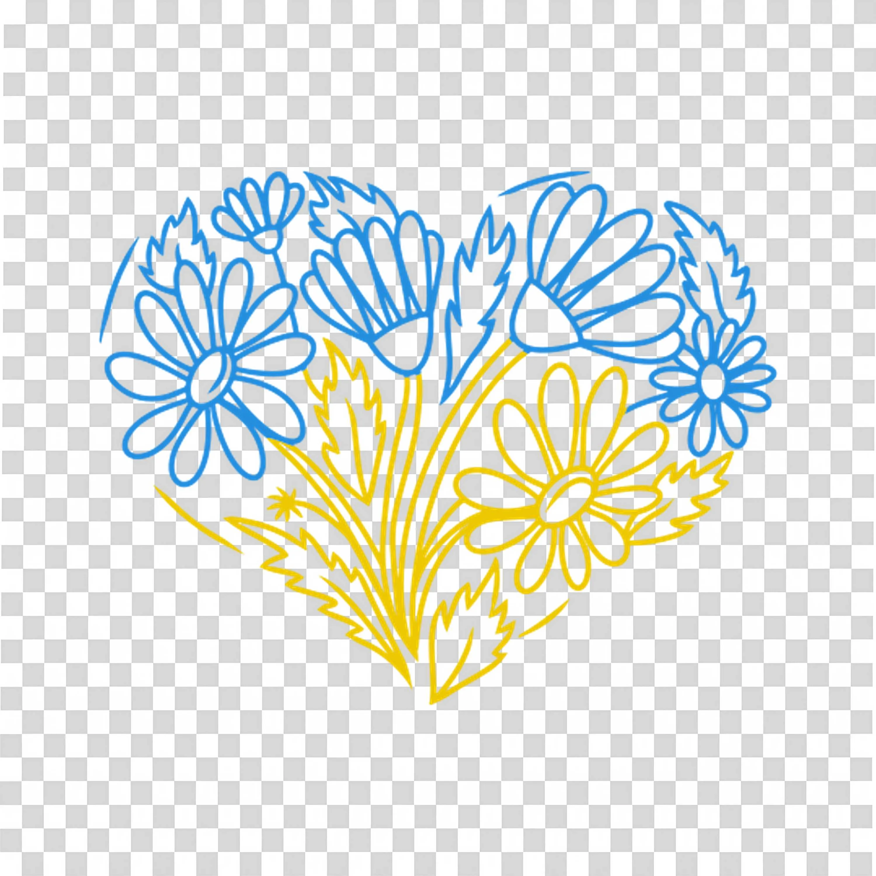 Blue and Yellow Flowers in Heart Shape PNGDownload