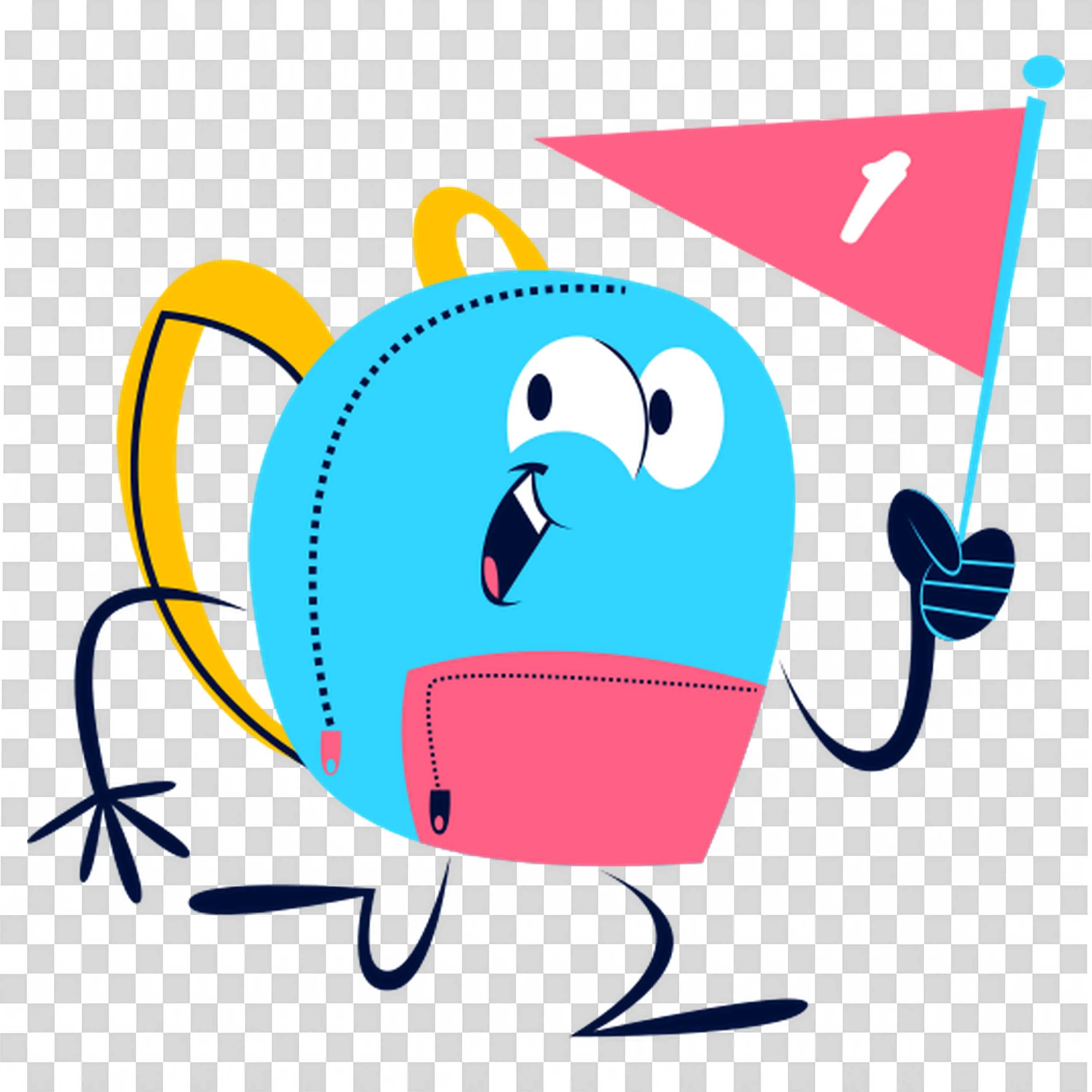 Blue Backpack Character Walking While Holding a Pink Book