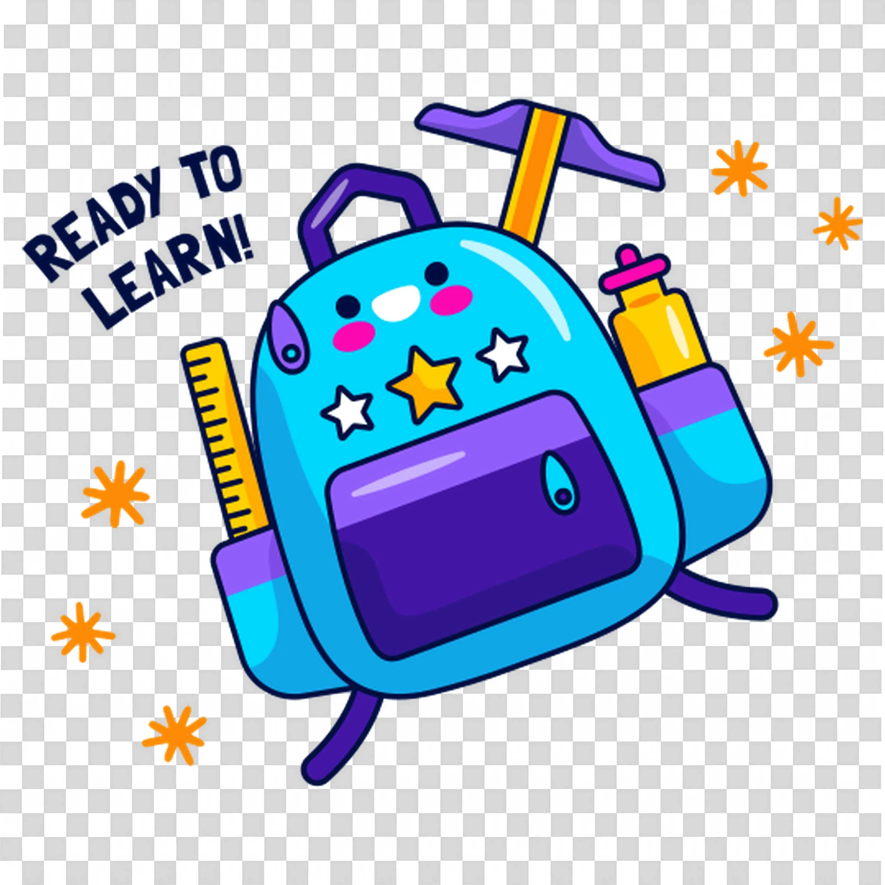 Blue Backpack with Stars and Ready to Learn Tag Png