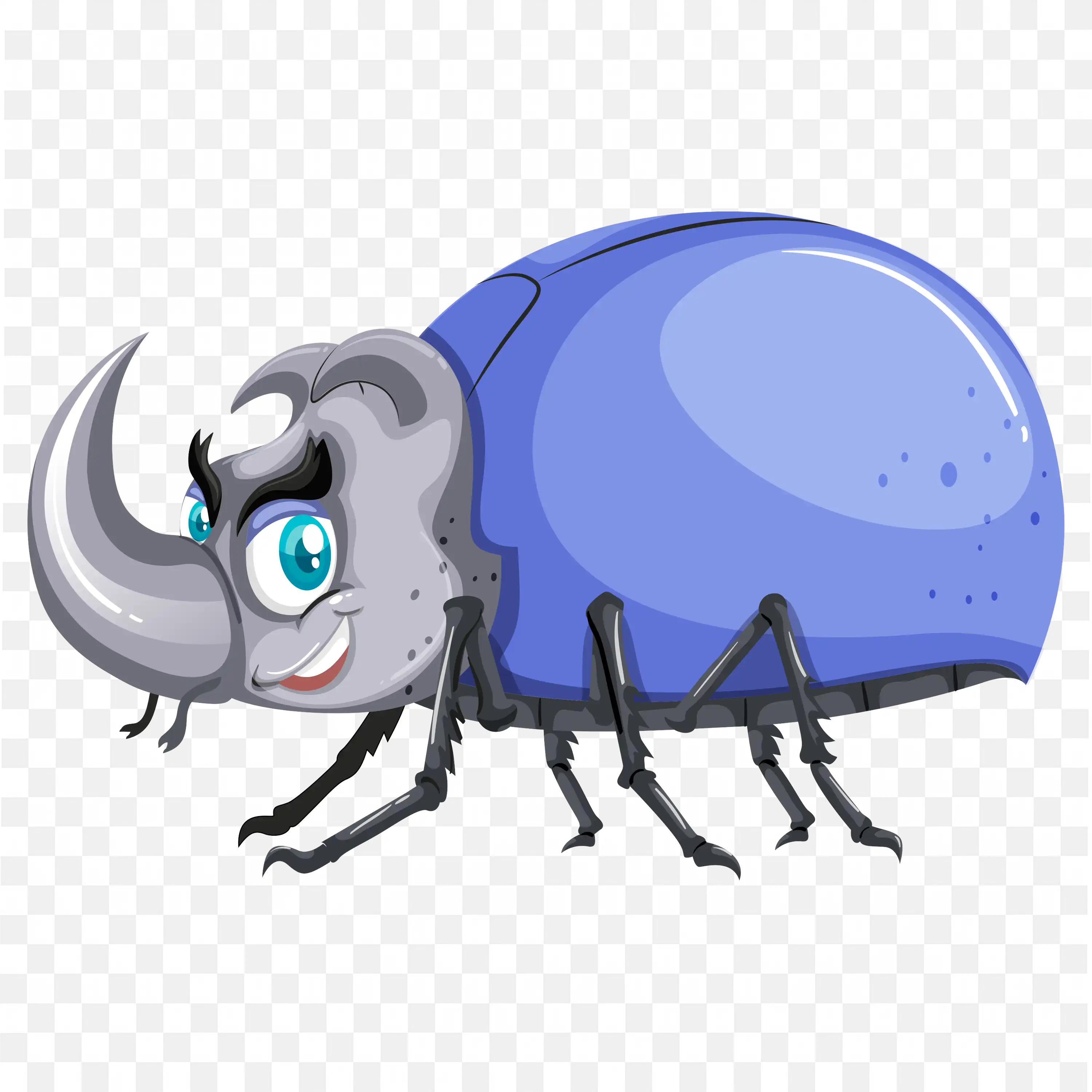Blue Beetle with Horns Cartoon Style Bug PNG Artwork