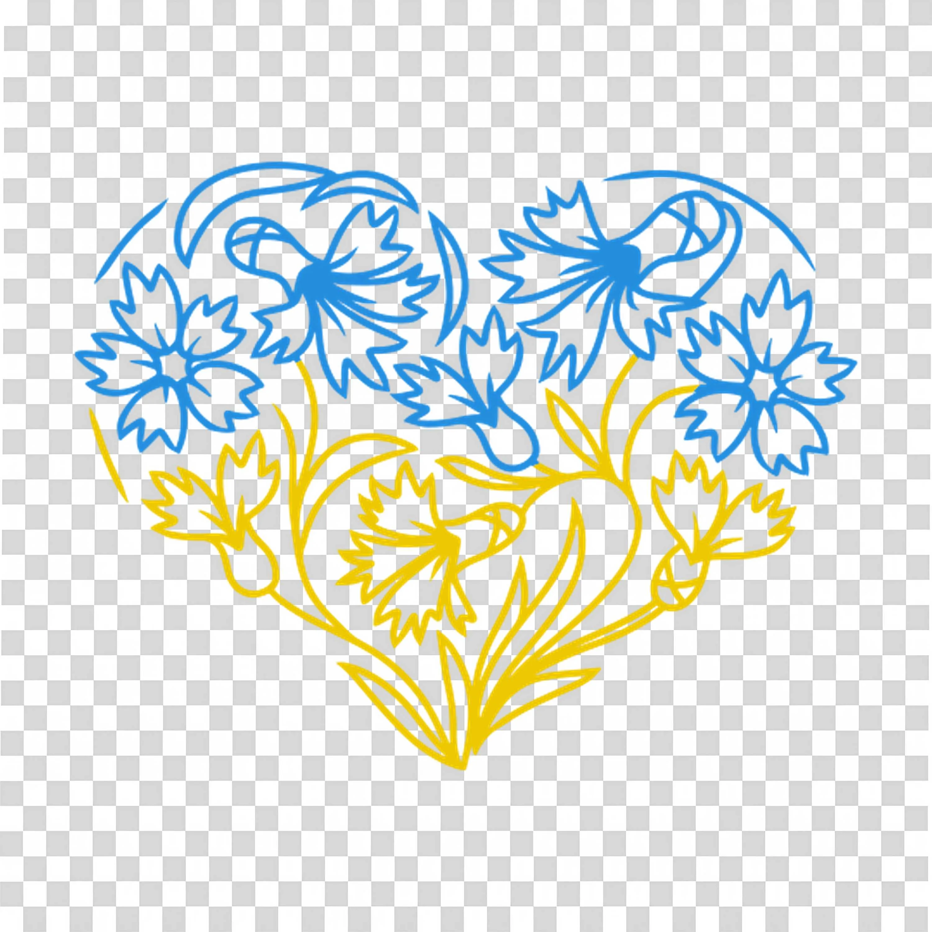Blue Floral Heart Design with Delicate Yellow Accents