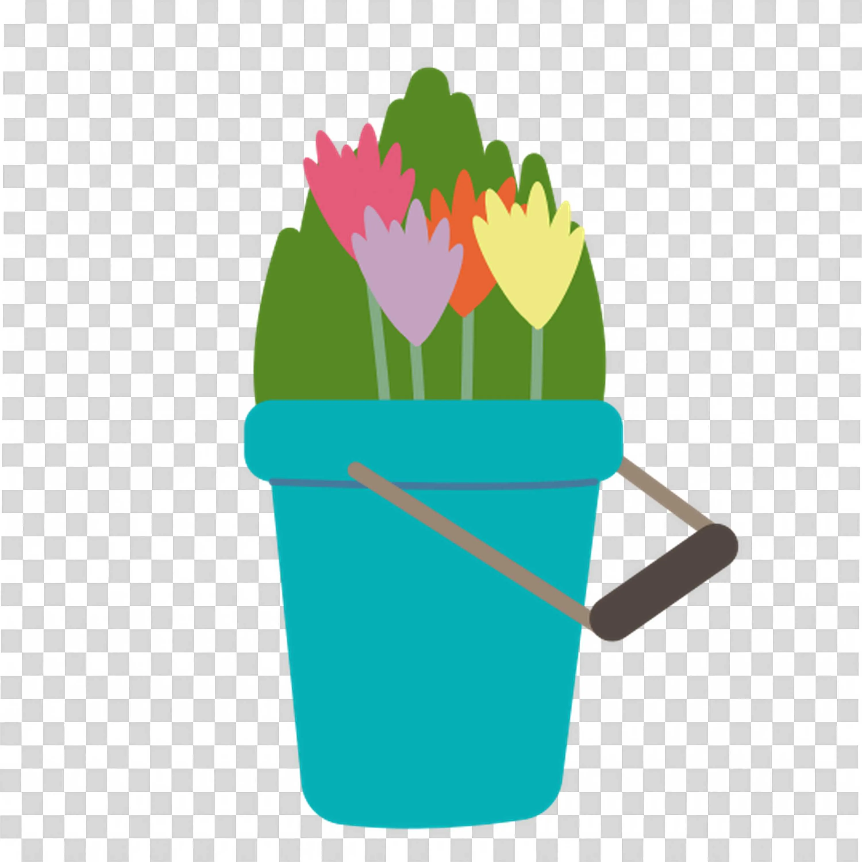 Blue Flower Pot Filled with Tall Pink and Green Buds