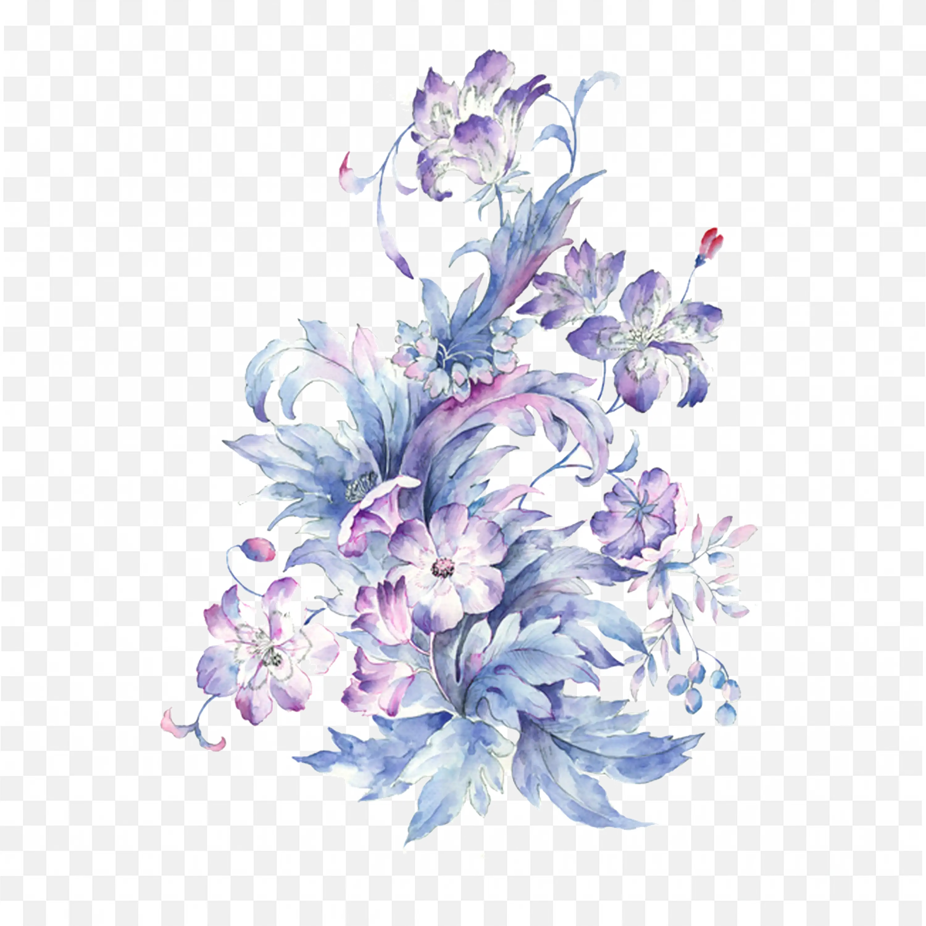 Blue Flowers PNG Light Purple Floral Watercolor Clip