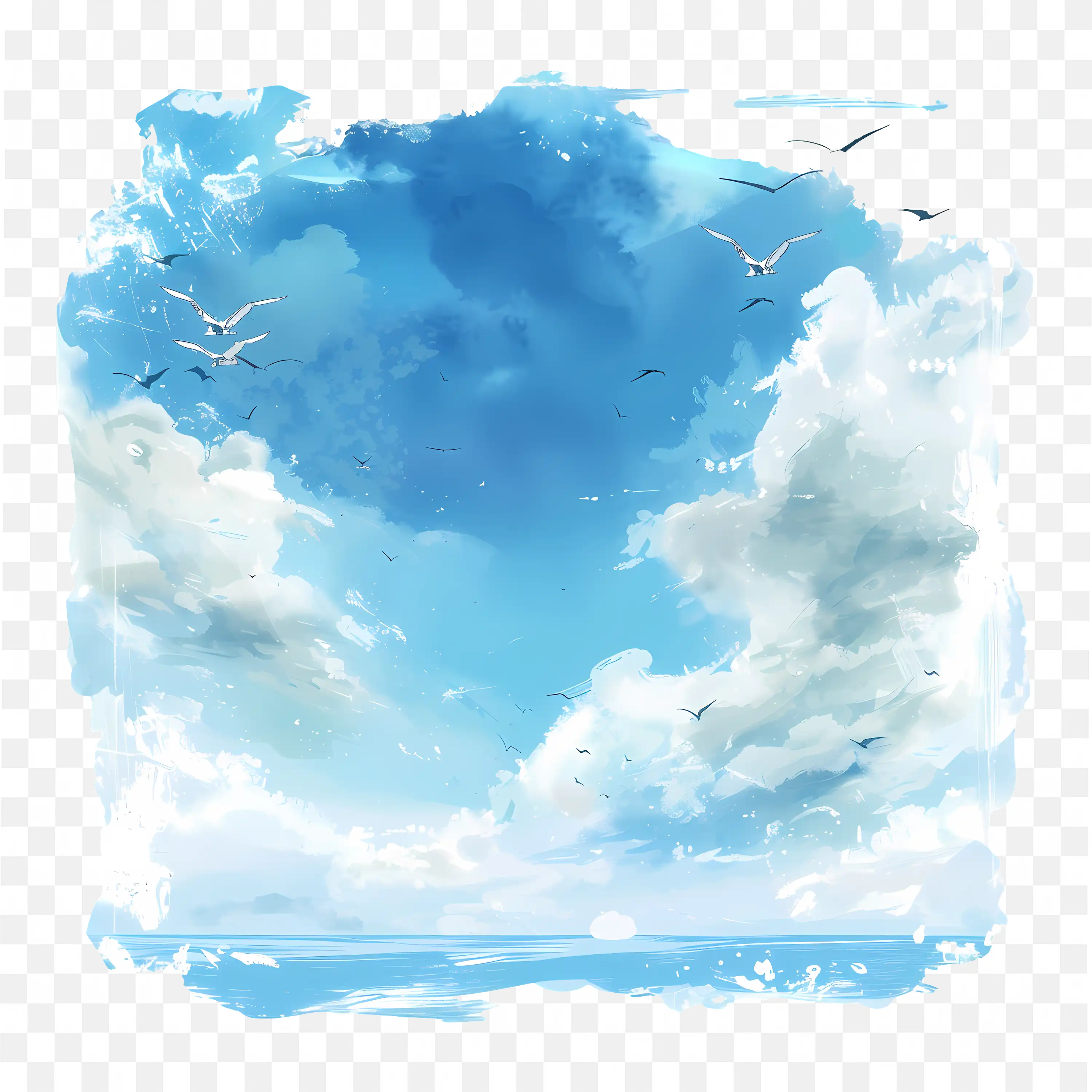 Blue Sky Clouds Watercolor PNG Nature Background Art