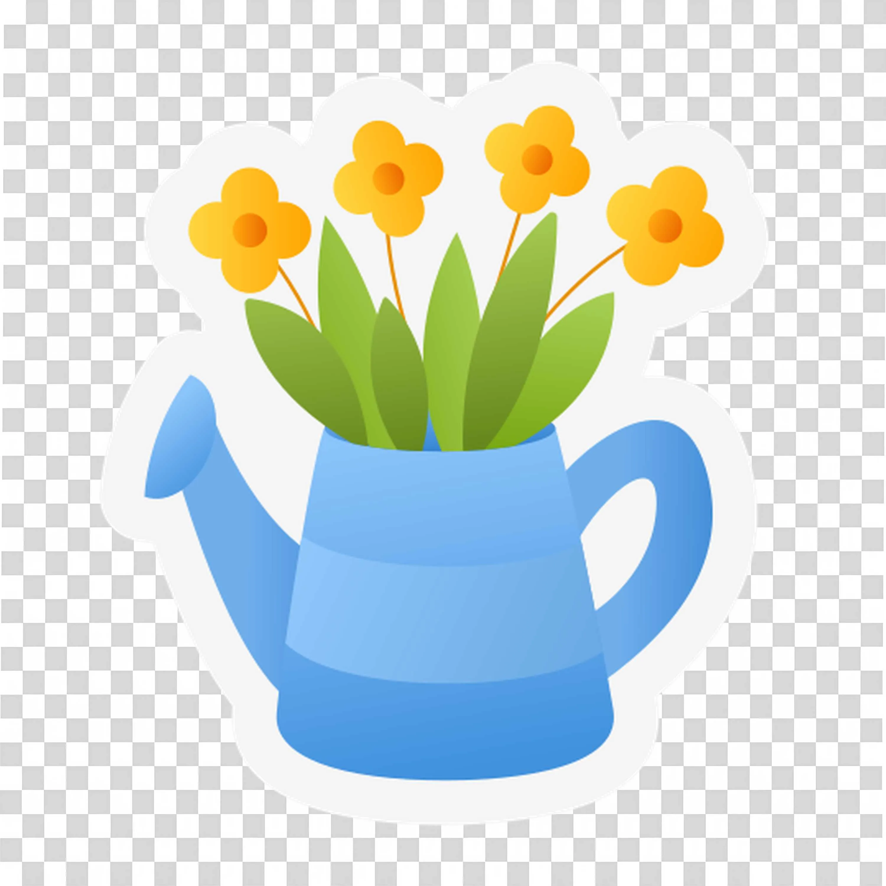 Blue Watering Can Filled with Bright Yellow Flowers