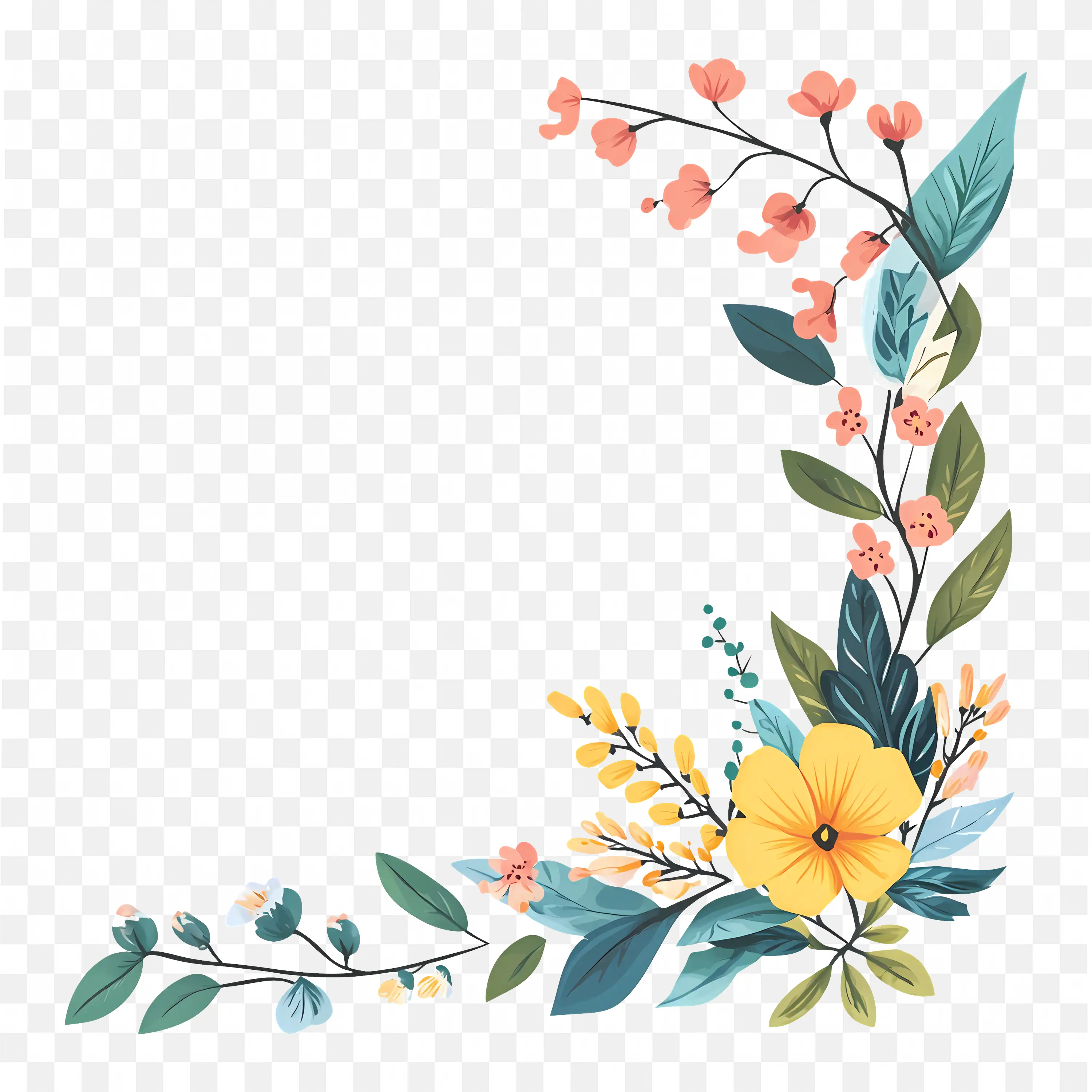 Botanical Corner Frame with Leaves and Flowers Clipart