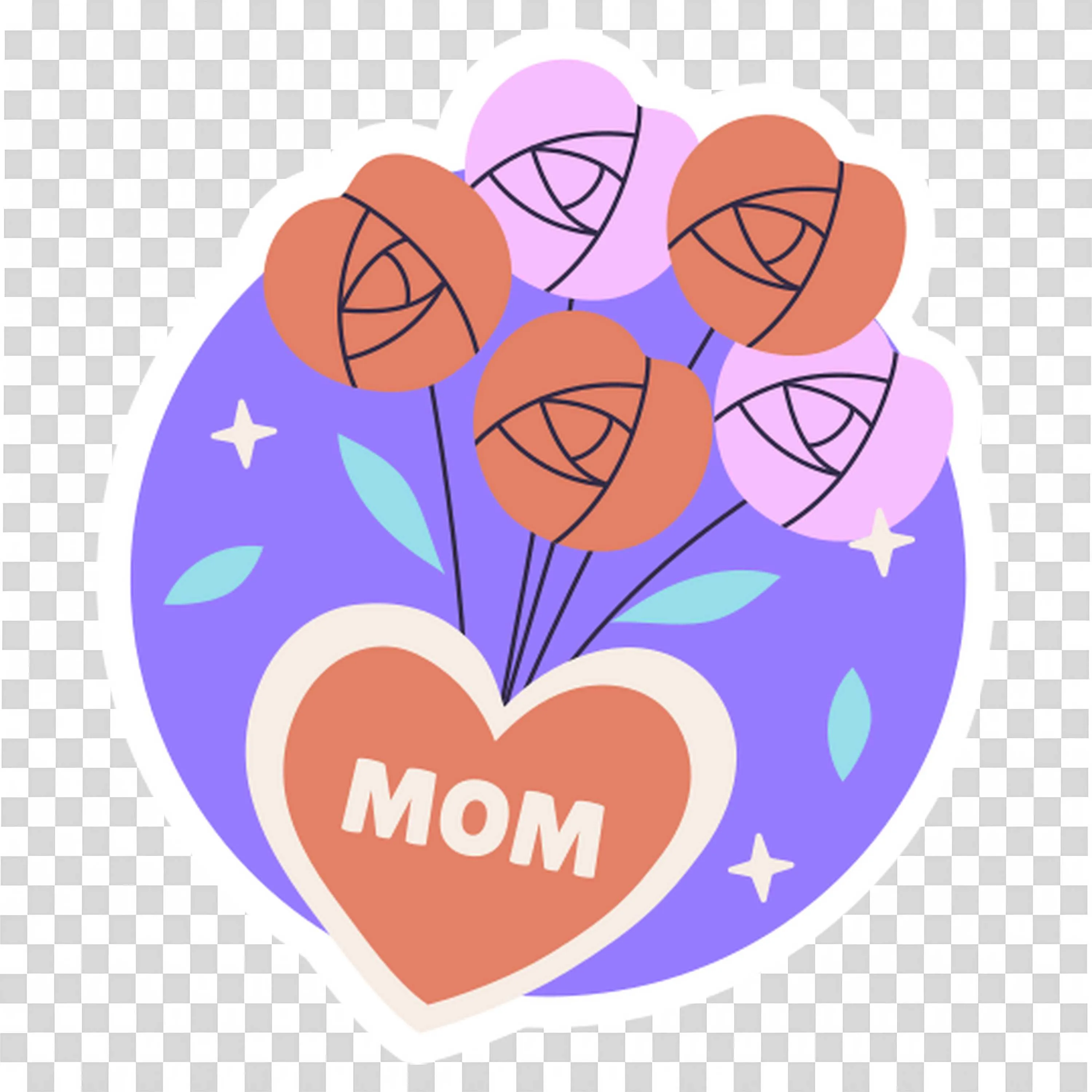 Bouquet Of Pink Roses with Heart and Text Mom Free PNG