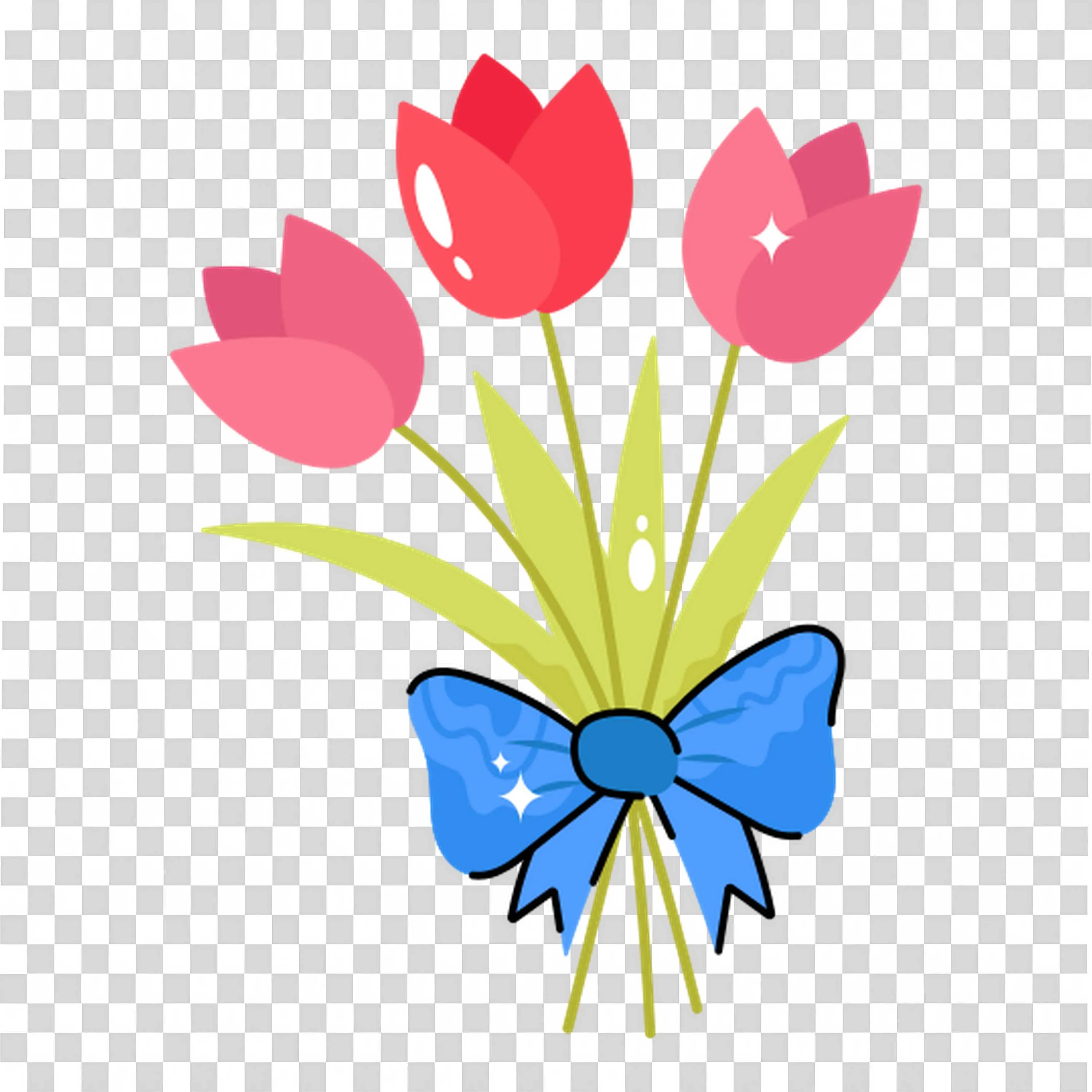 Bouquet Of Pink Tulips Tied with a Blue Ribbon PNG