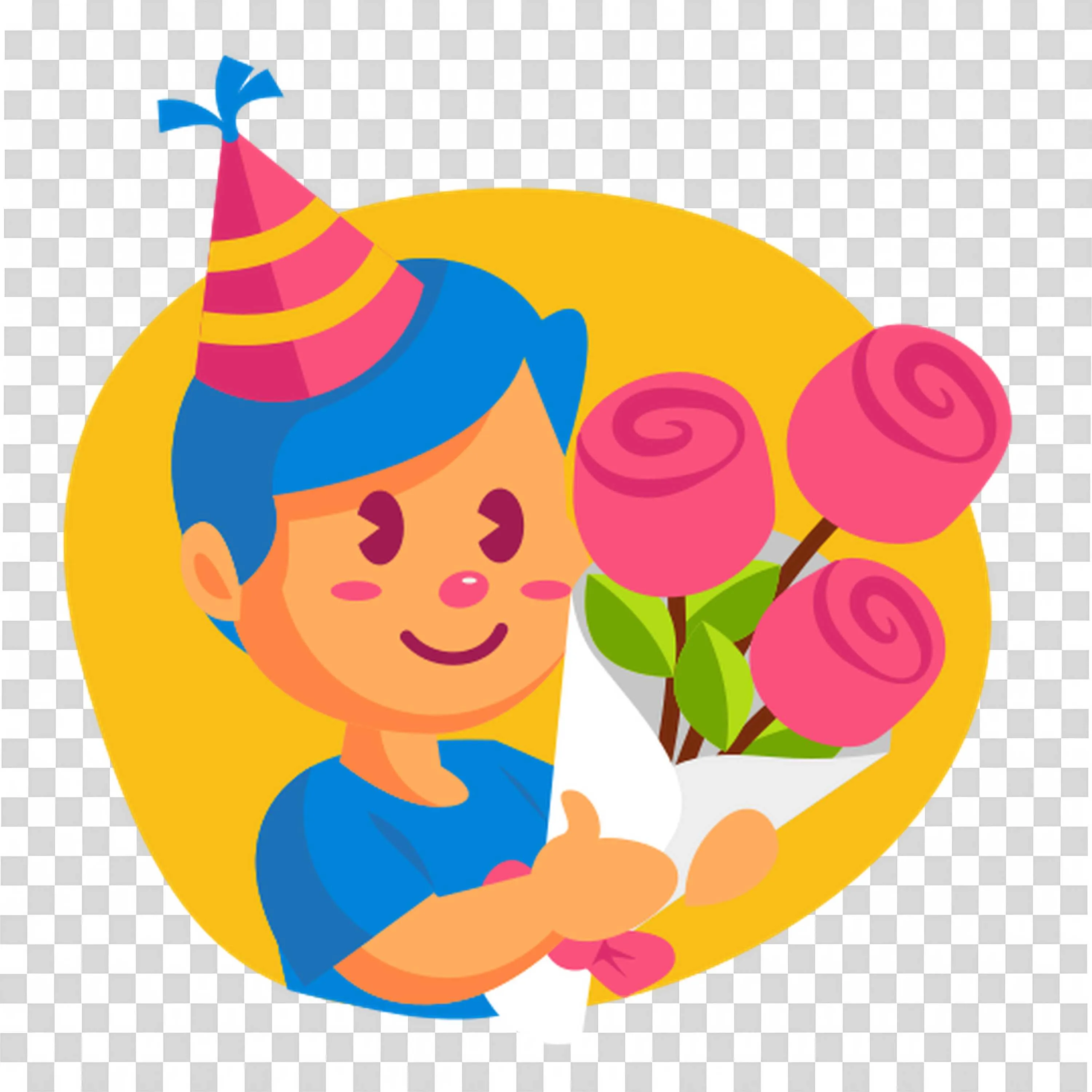 Boy Holding Flowers Shows Kindness and Joy Free PNG