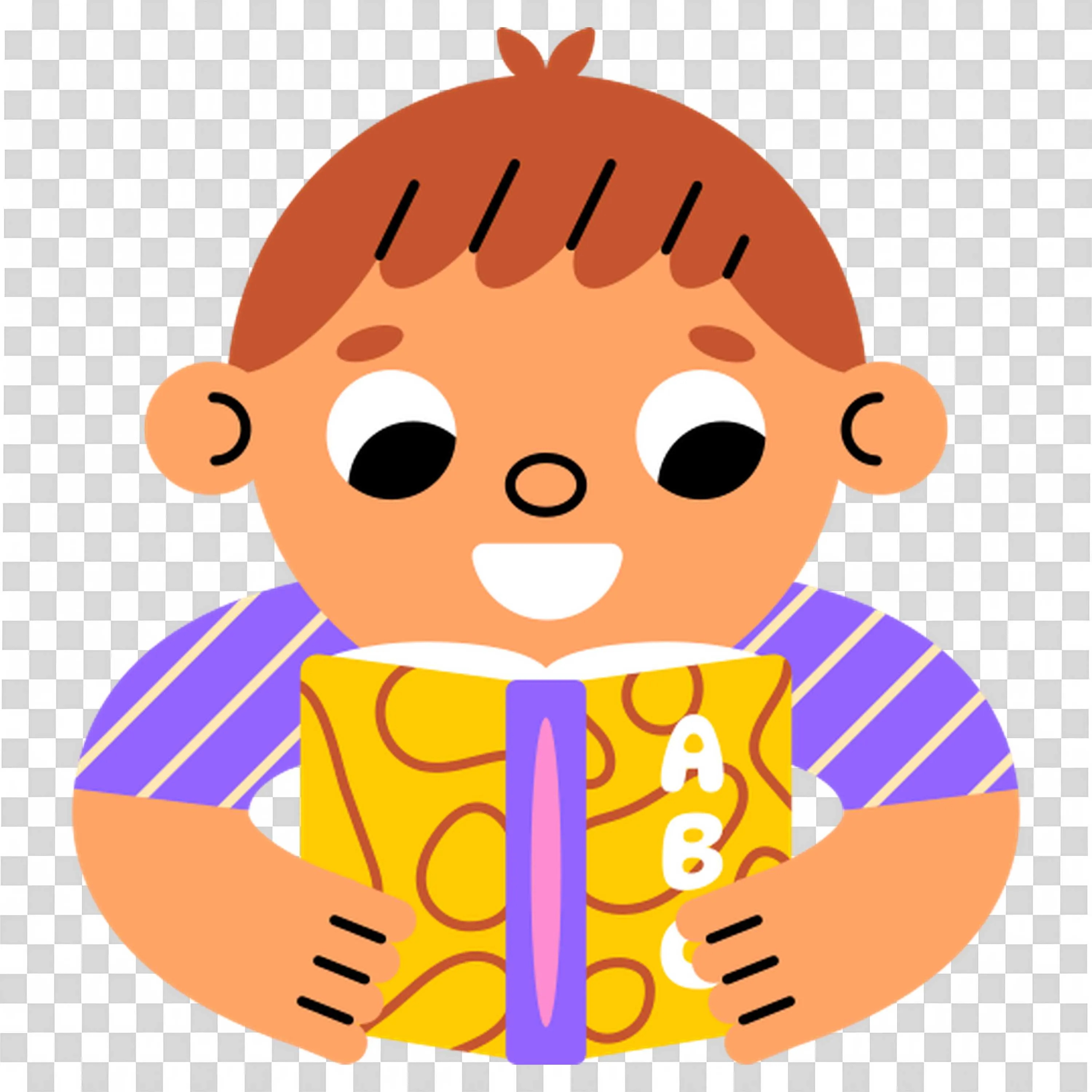 Boy Reading a Yellow Book While Wearing a Striped Shirt