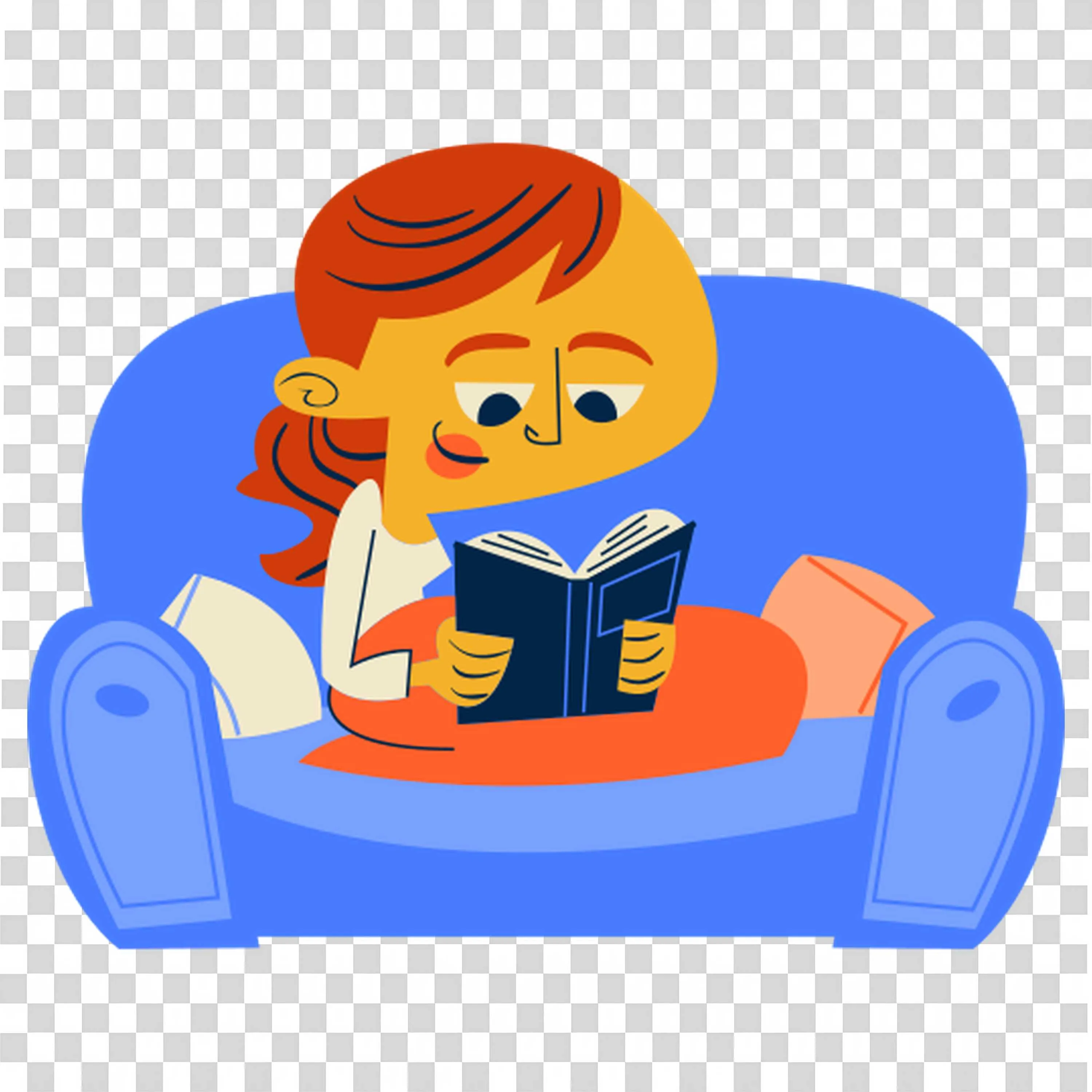 Boy Sits Reading Book On Blue ChAIr Free Png Download