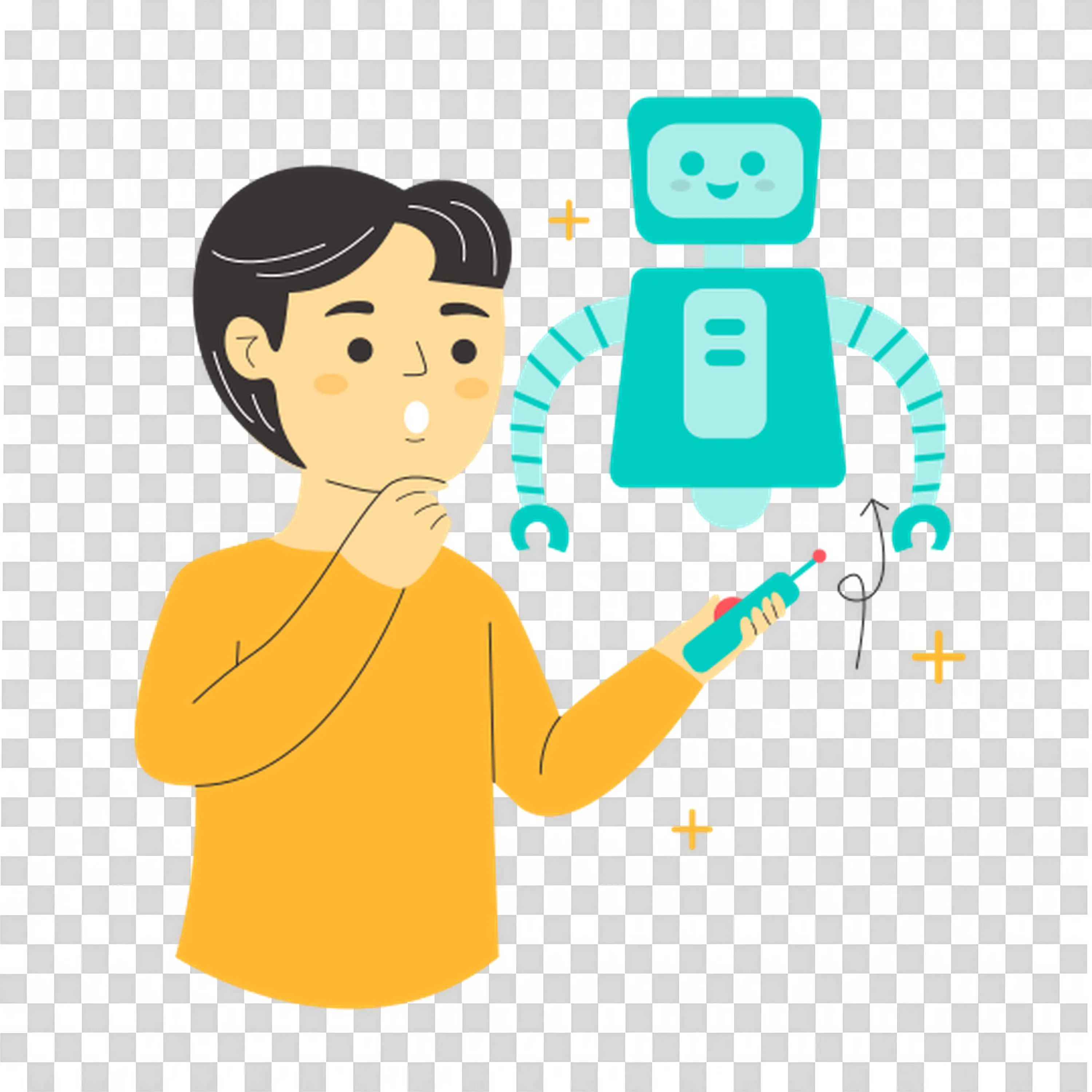 Boy Teaches Robot Coding in Modern Classroom Free Png
