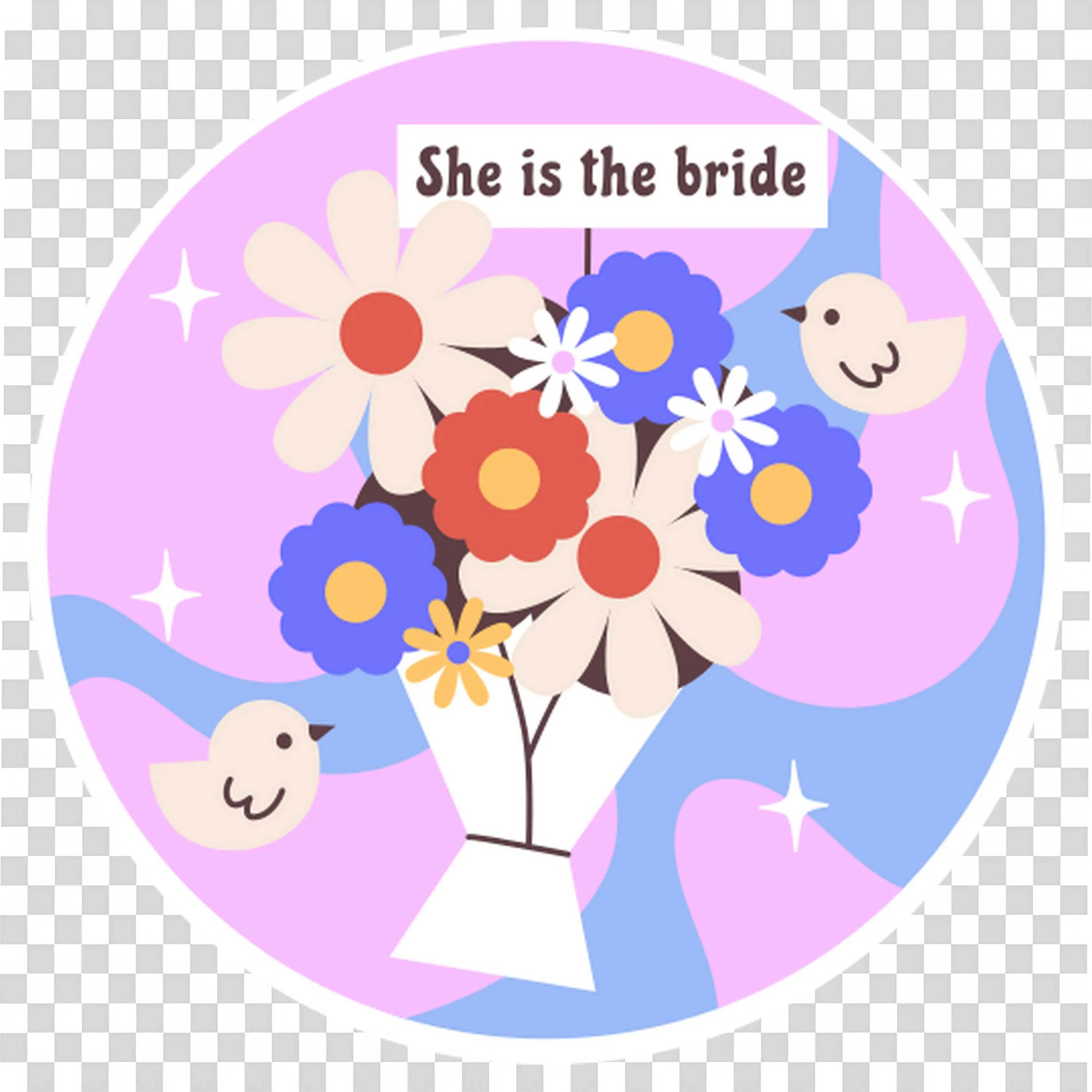 Bride Figure Holding Floral Bouquet with a Smile Free PNG