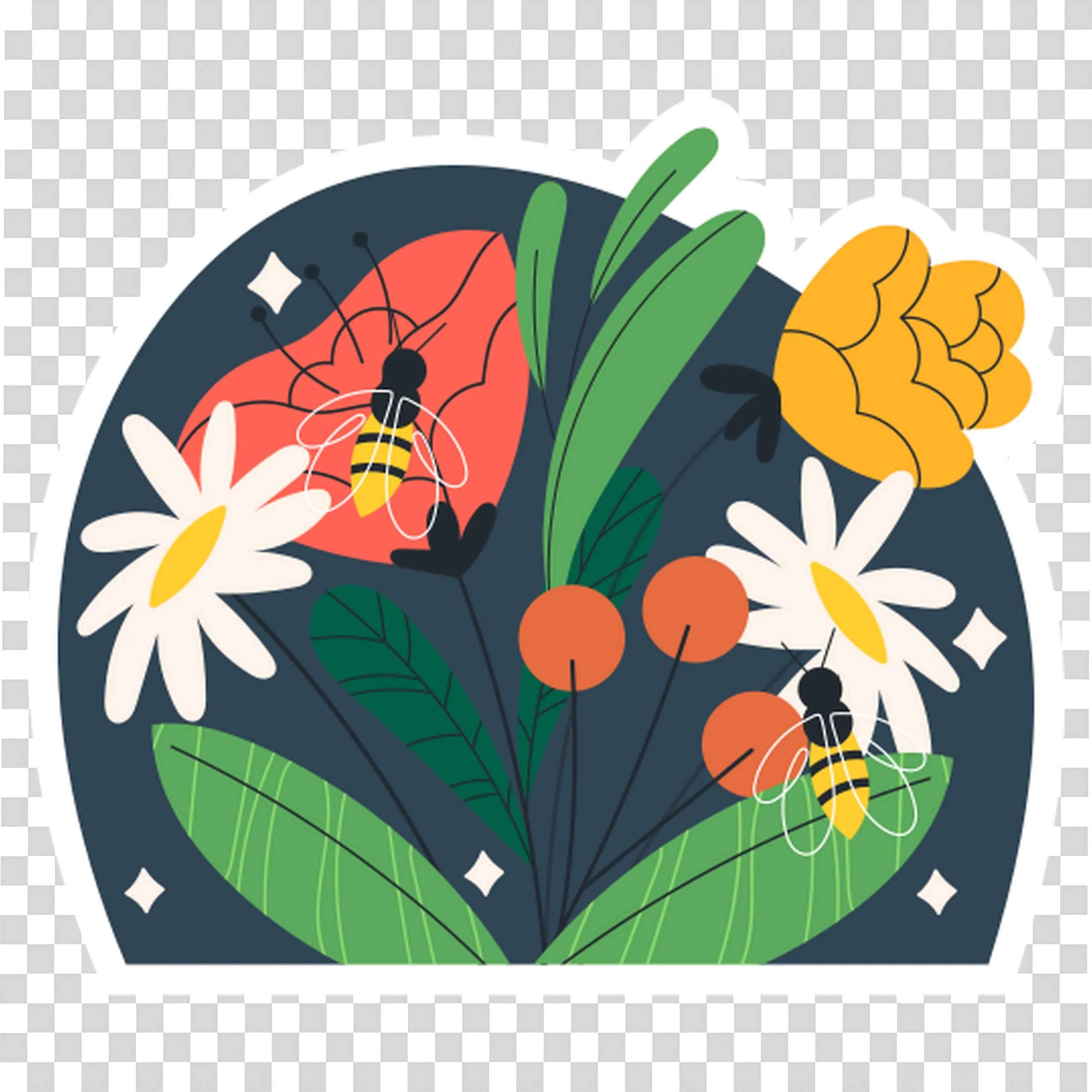 Bright and Bold Abstract Flowers in Decorative Frame PNG