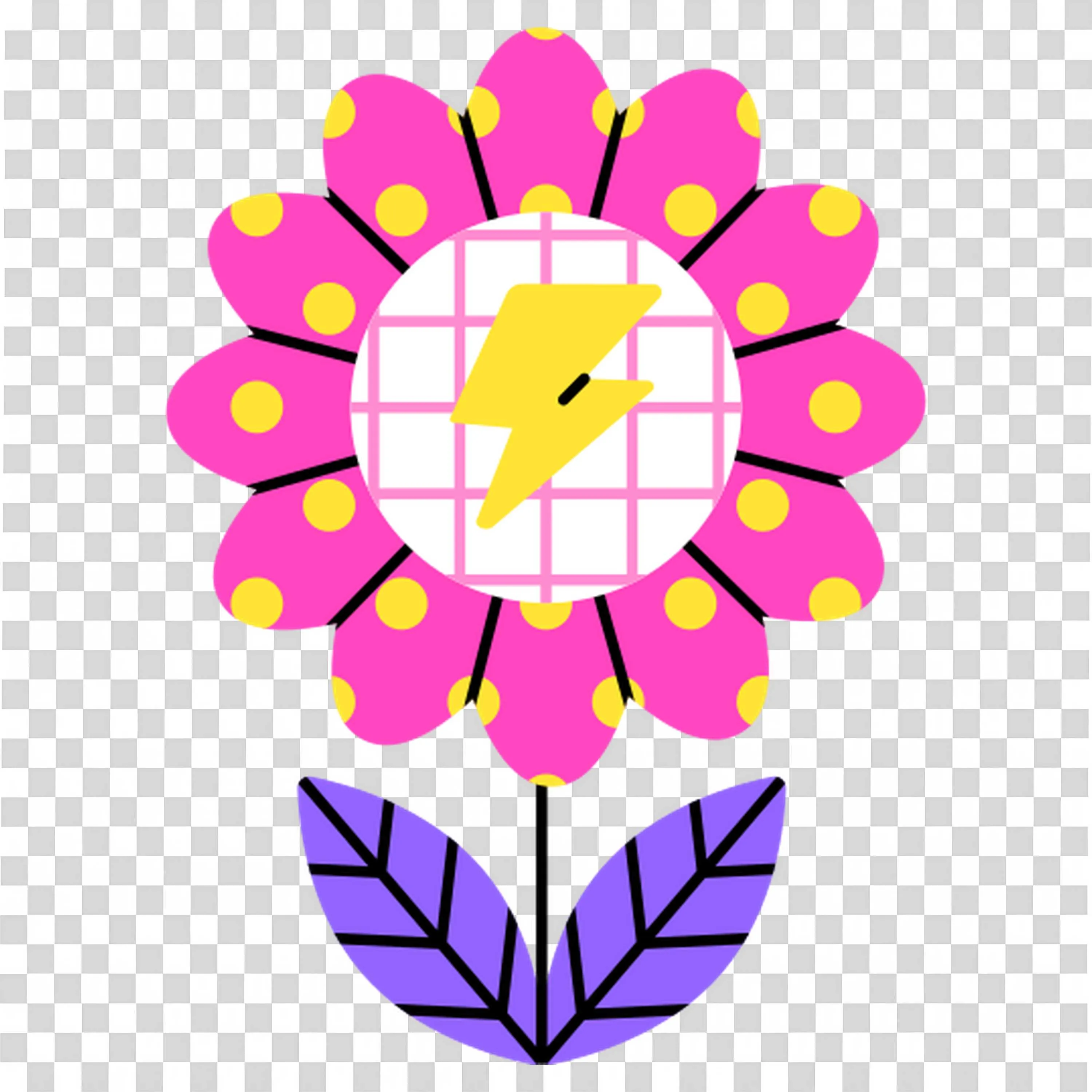 Bright Cartoon Flower with Lightning Bolt Center PNG