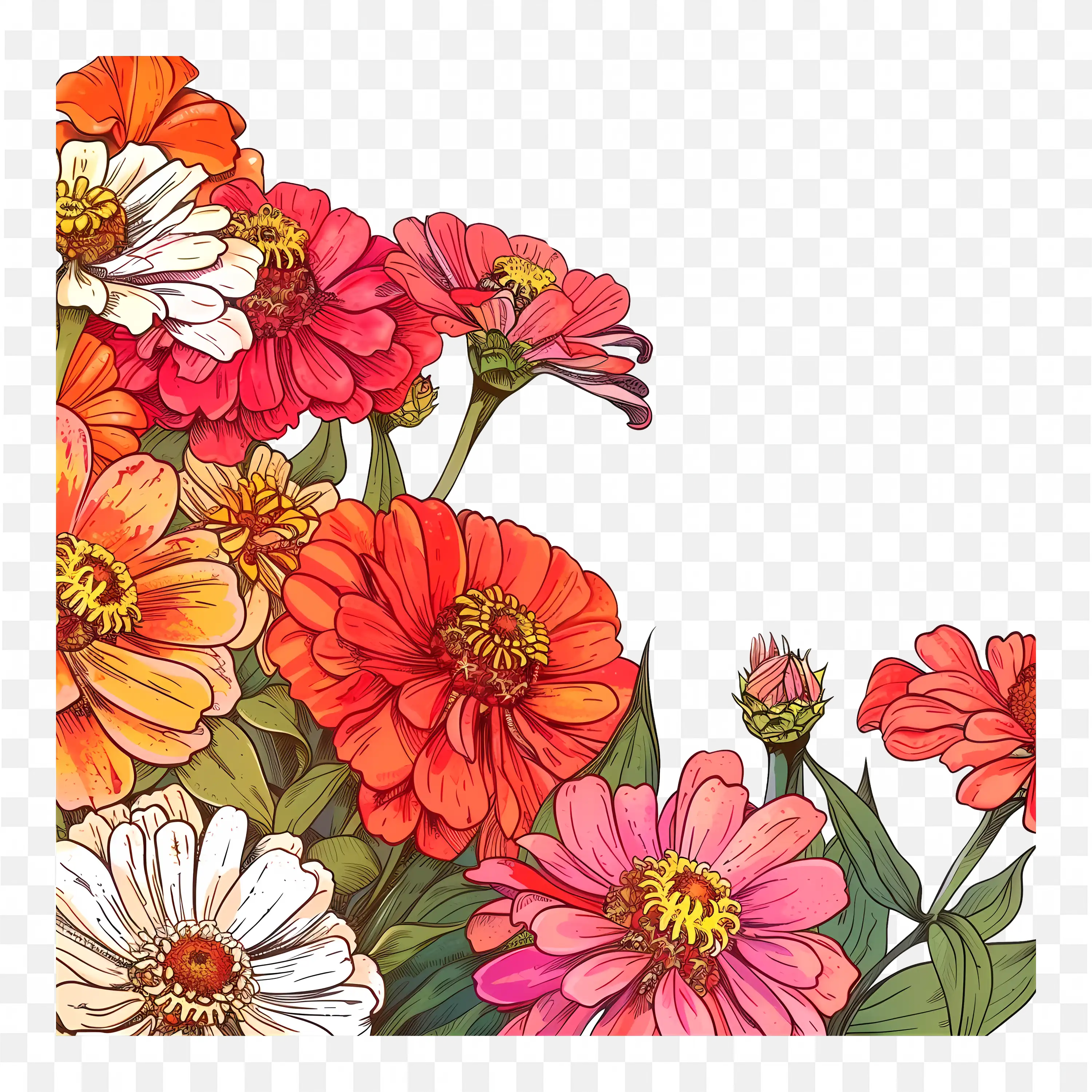 Bright Daisies PNG Floral Nature Bloom Clip Art Scene Design