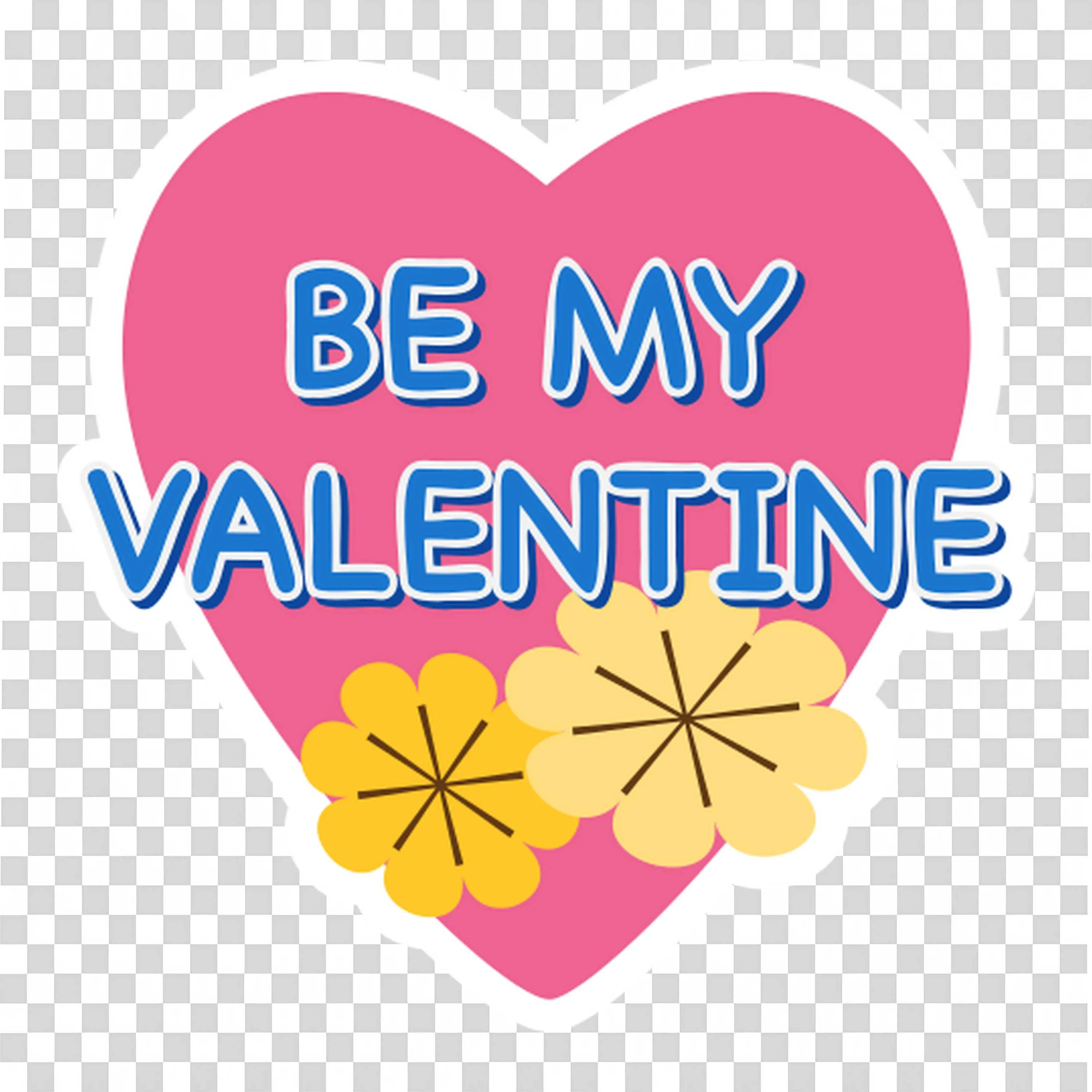 Bright Heart with Be My Valentine Text and Flowers Free PNG