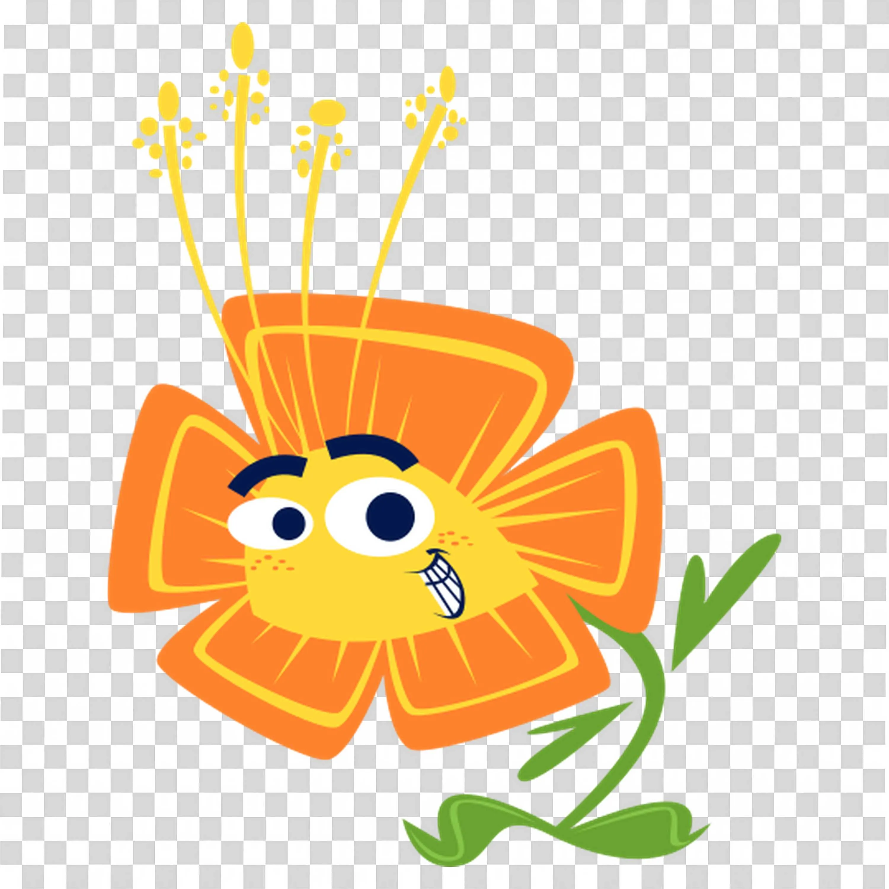 Bright Orange Flower with Face Spreads Cheer Free PNG