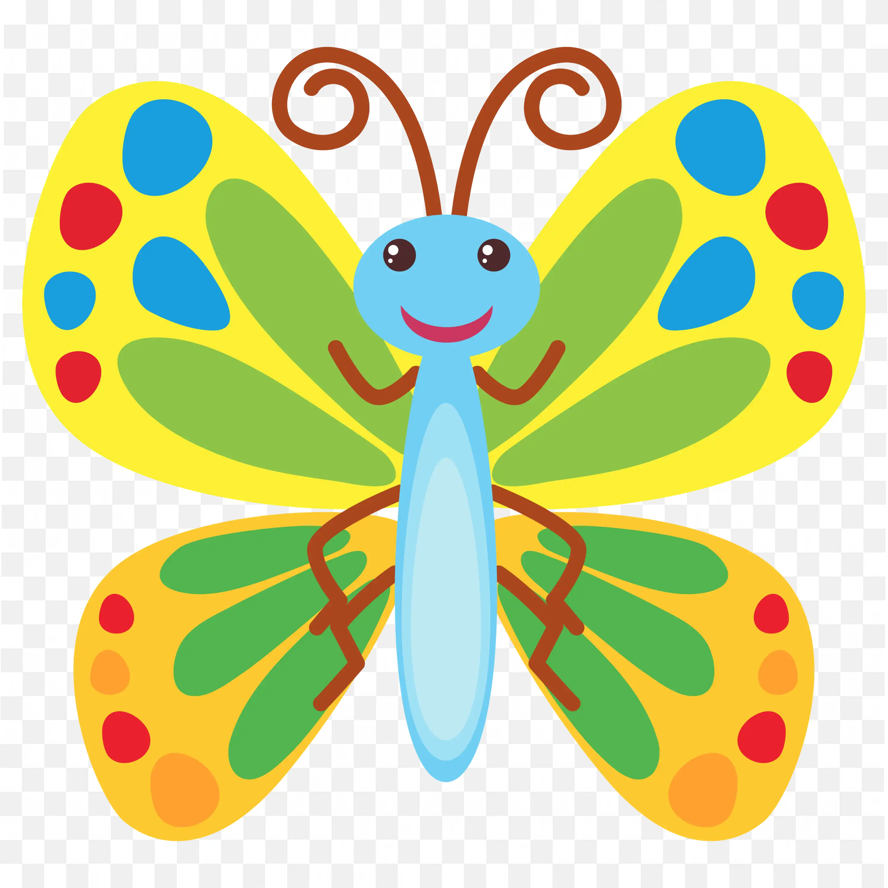 Bright Polka Dot Butterfly Colorful Cartoon PNG Clip