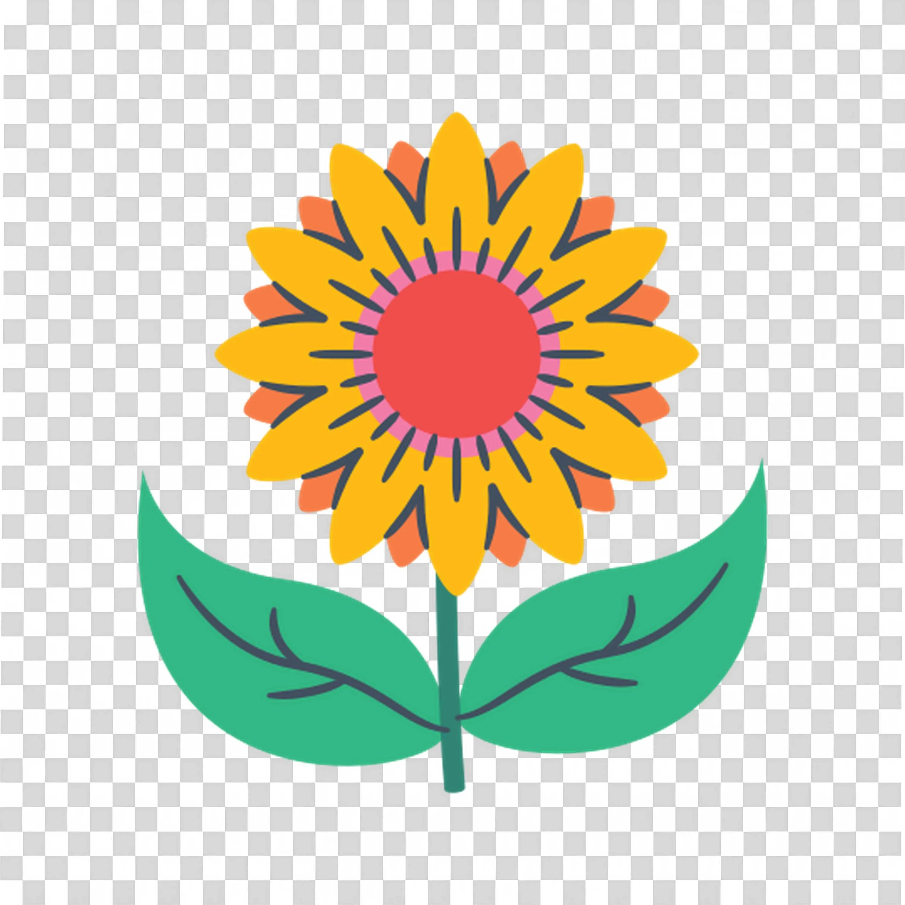 Bright Sunflower with Yellow Petals and Green Leaf