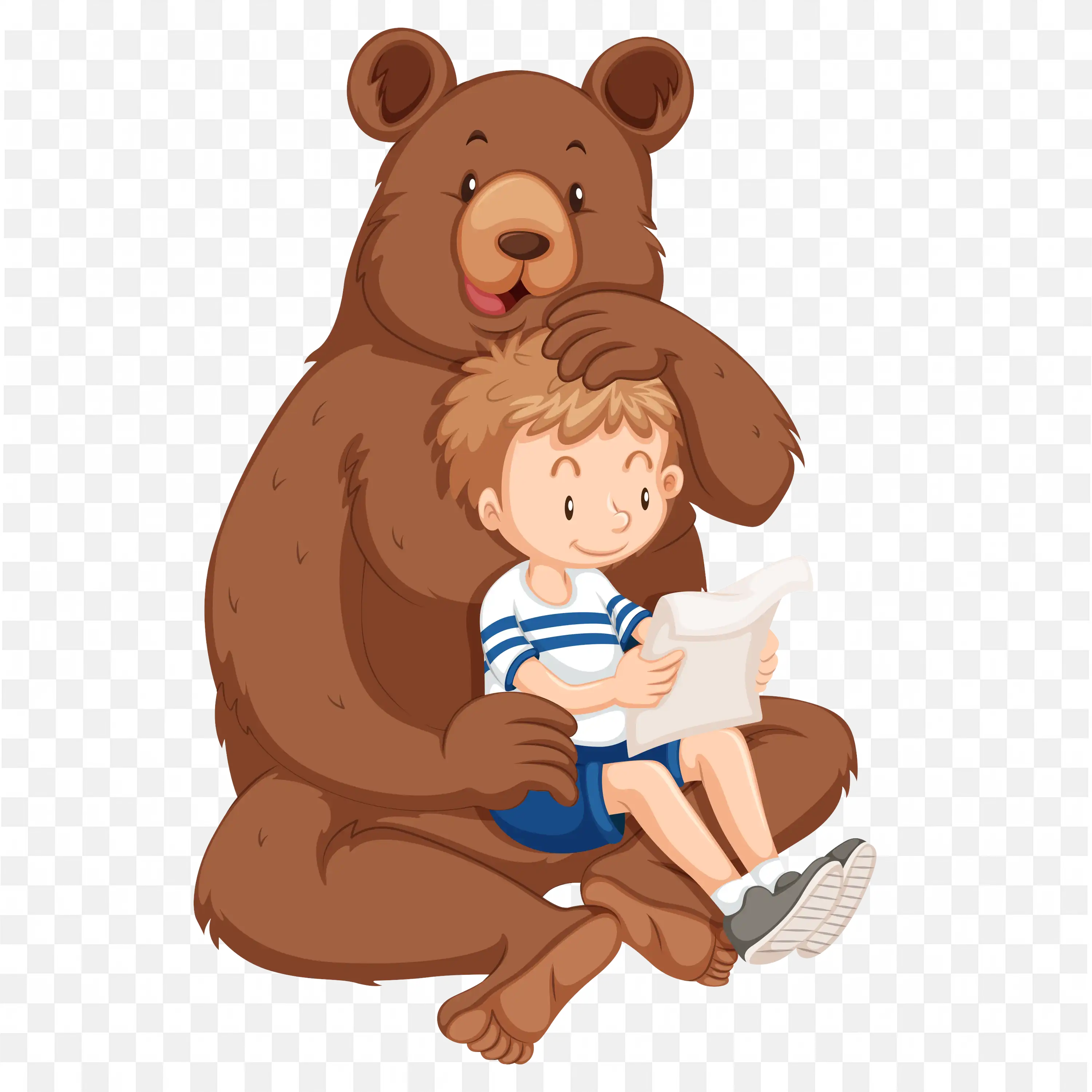 Brown Bear Hugging Baby Bear Cartoon PNG Illustration