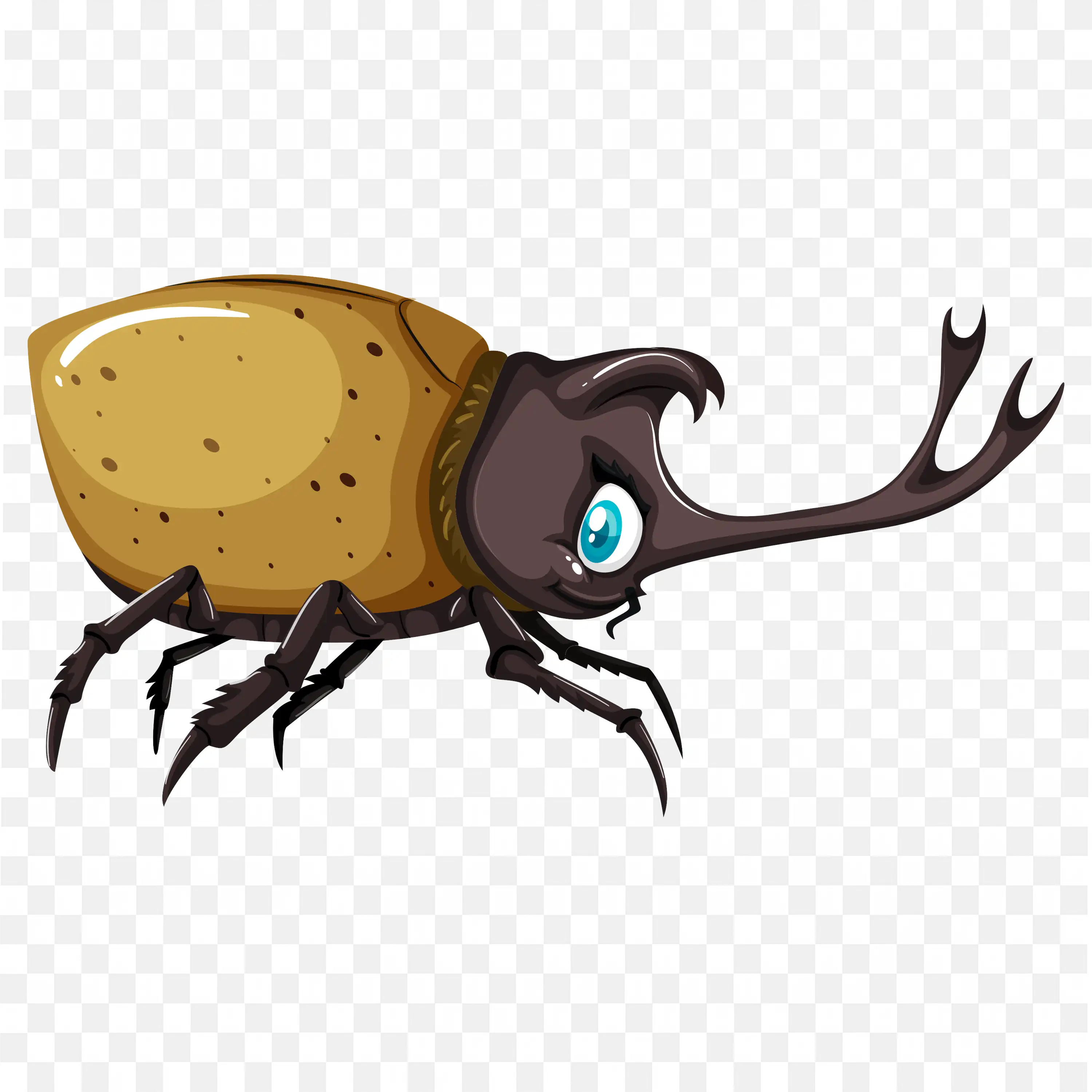 Brown Beetle with Horn Cartoon Insect Bug PNG Clipart