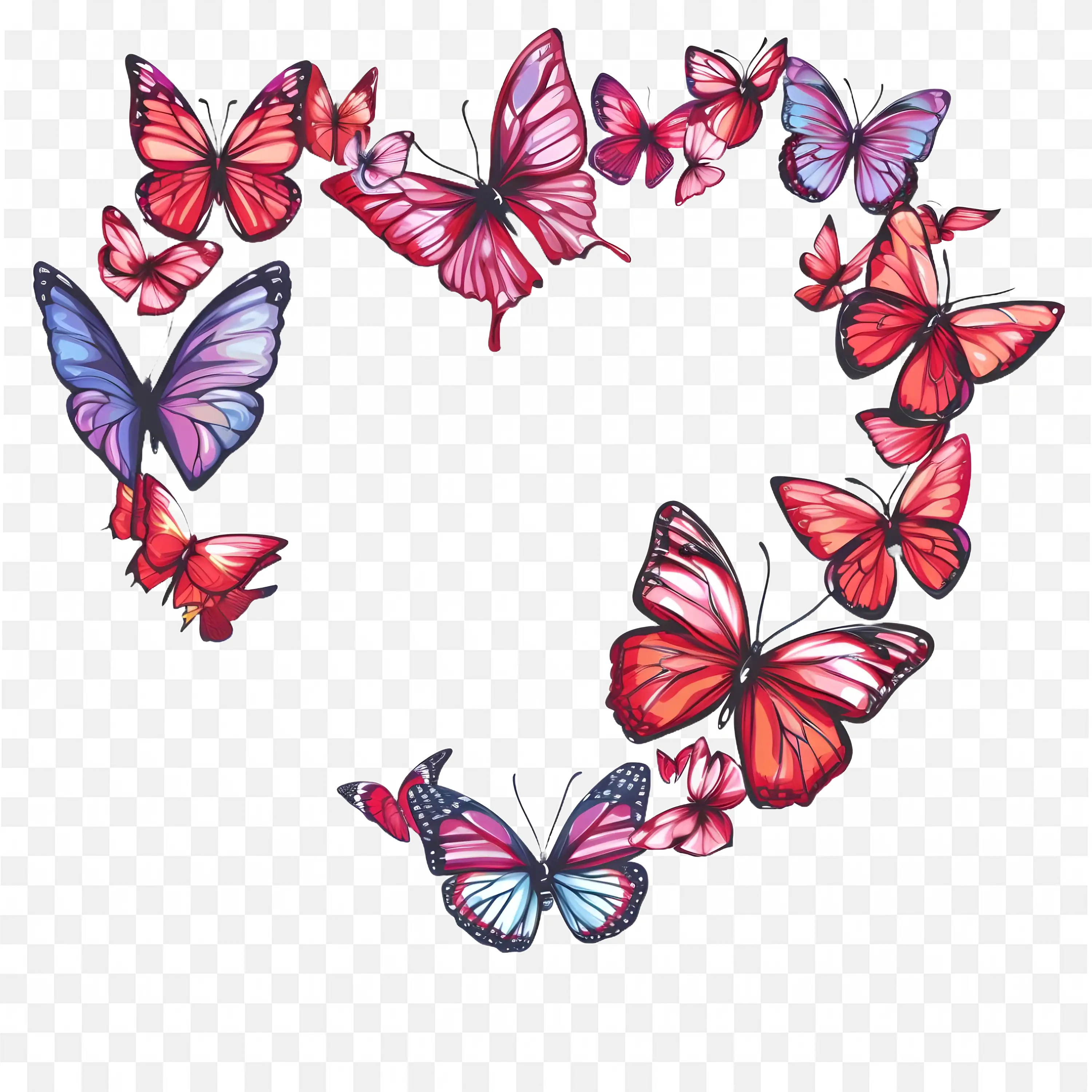 Butterfly Heart Frame Pink Wings Decorative PNG Art