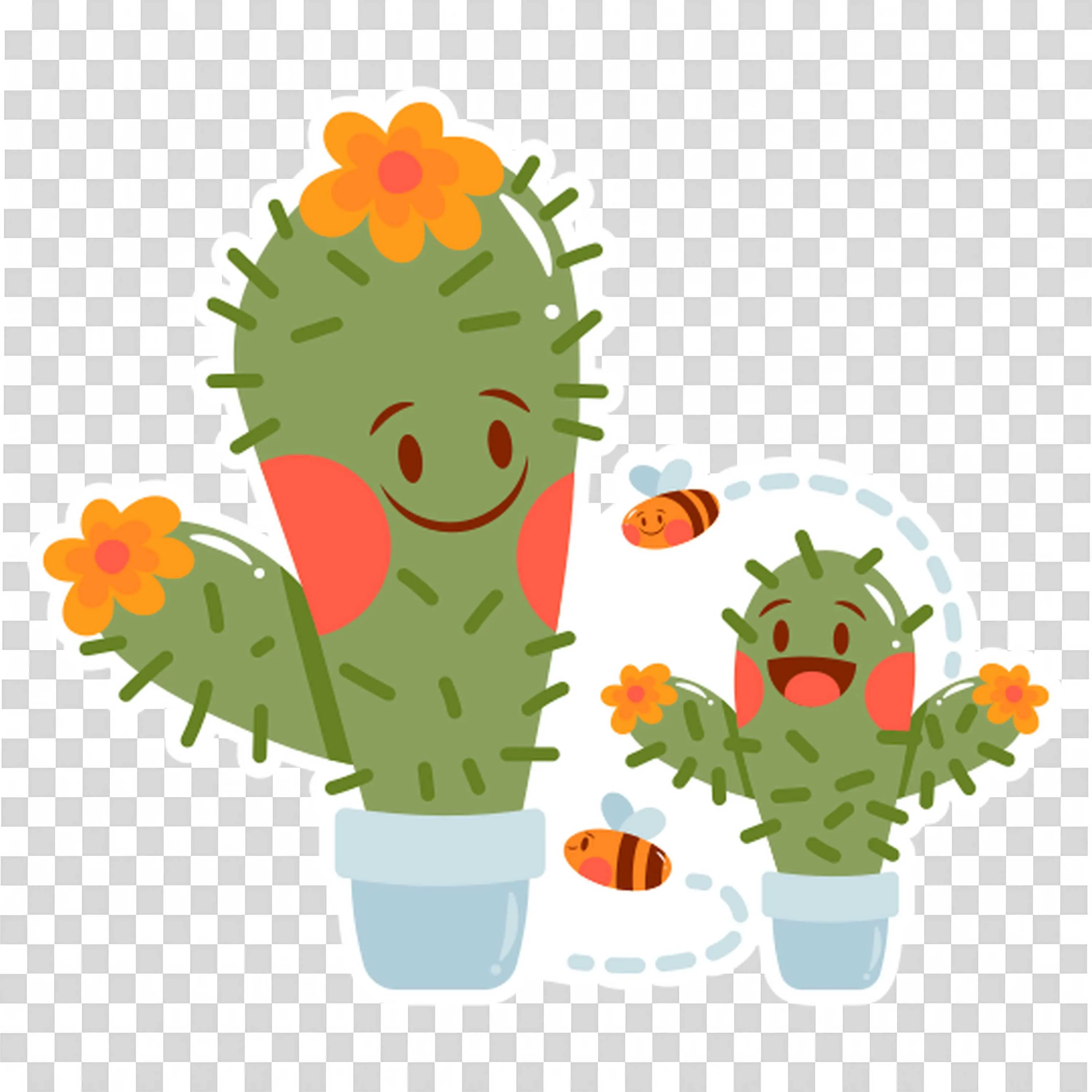 Cactus Family in Pots Shows Natural Togetherness PNG