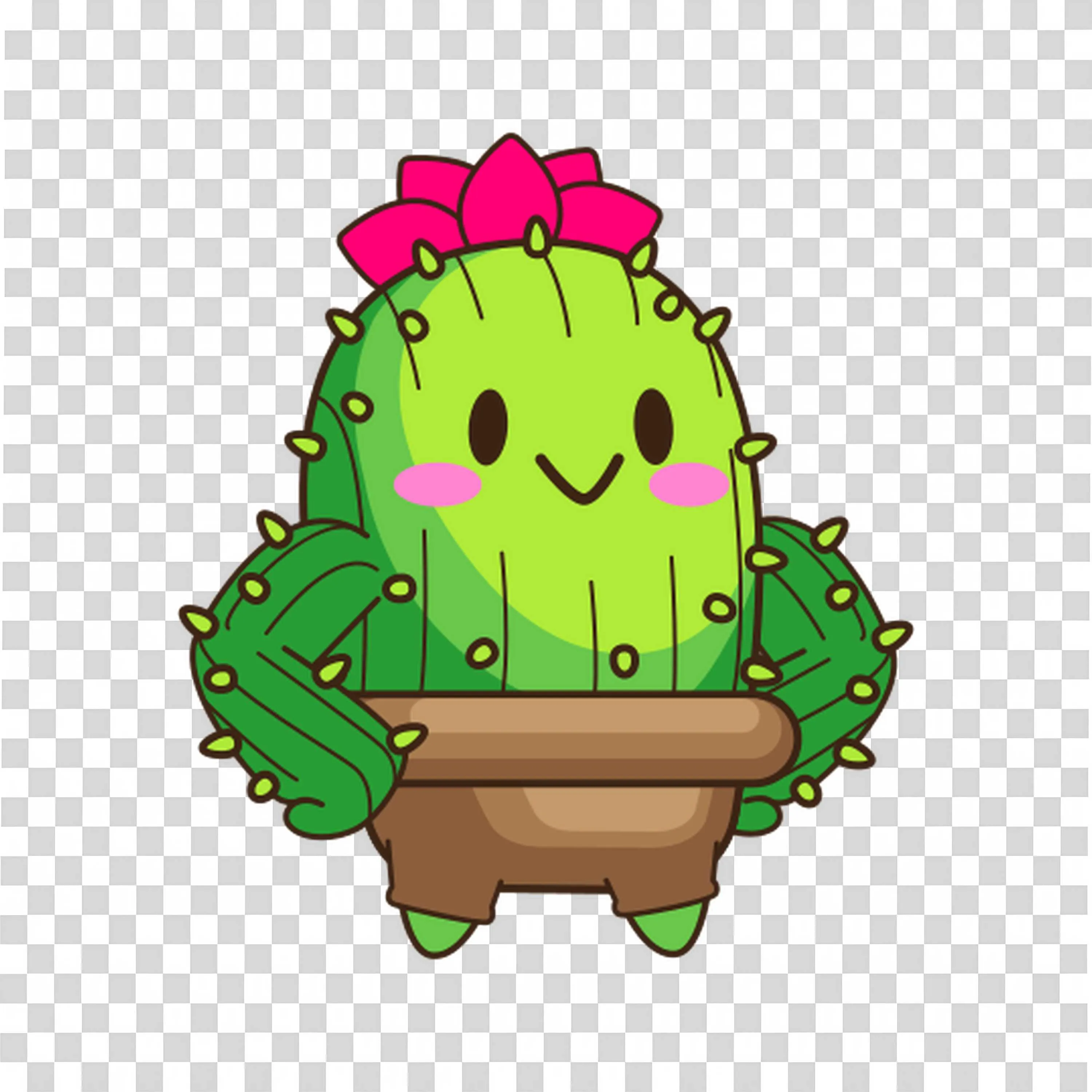 Cactus with Pink Bow Sitting in a Brown Flowerpot PNG