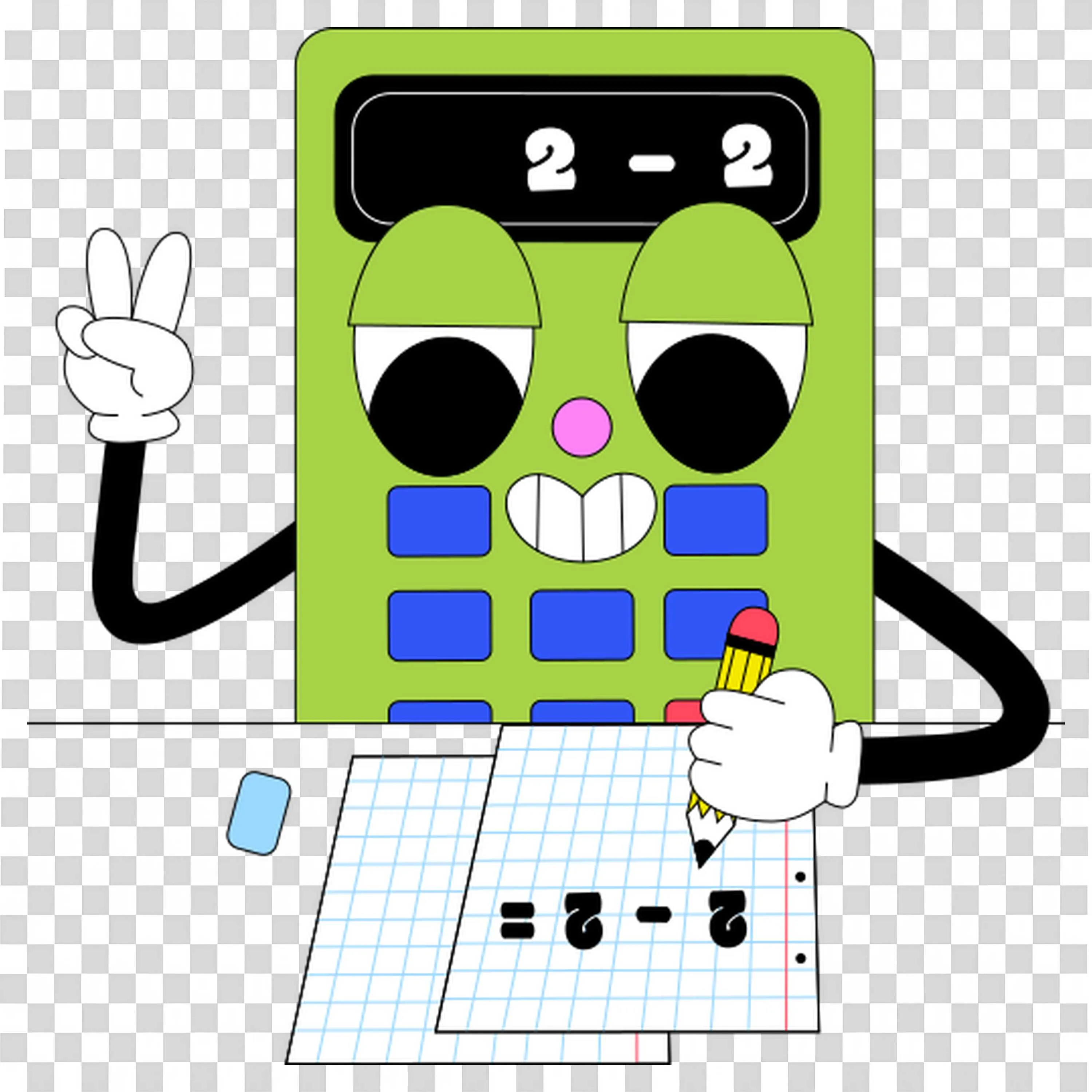 Calculator Character Giving Peace Sign in Back to School