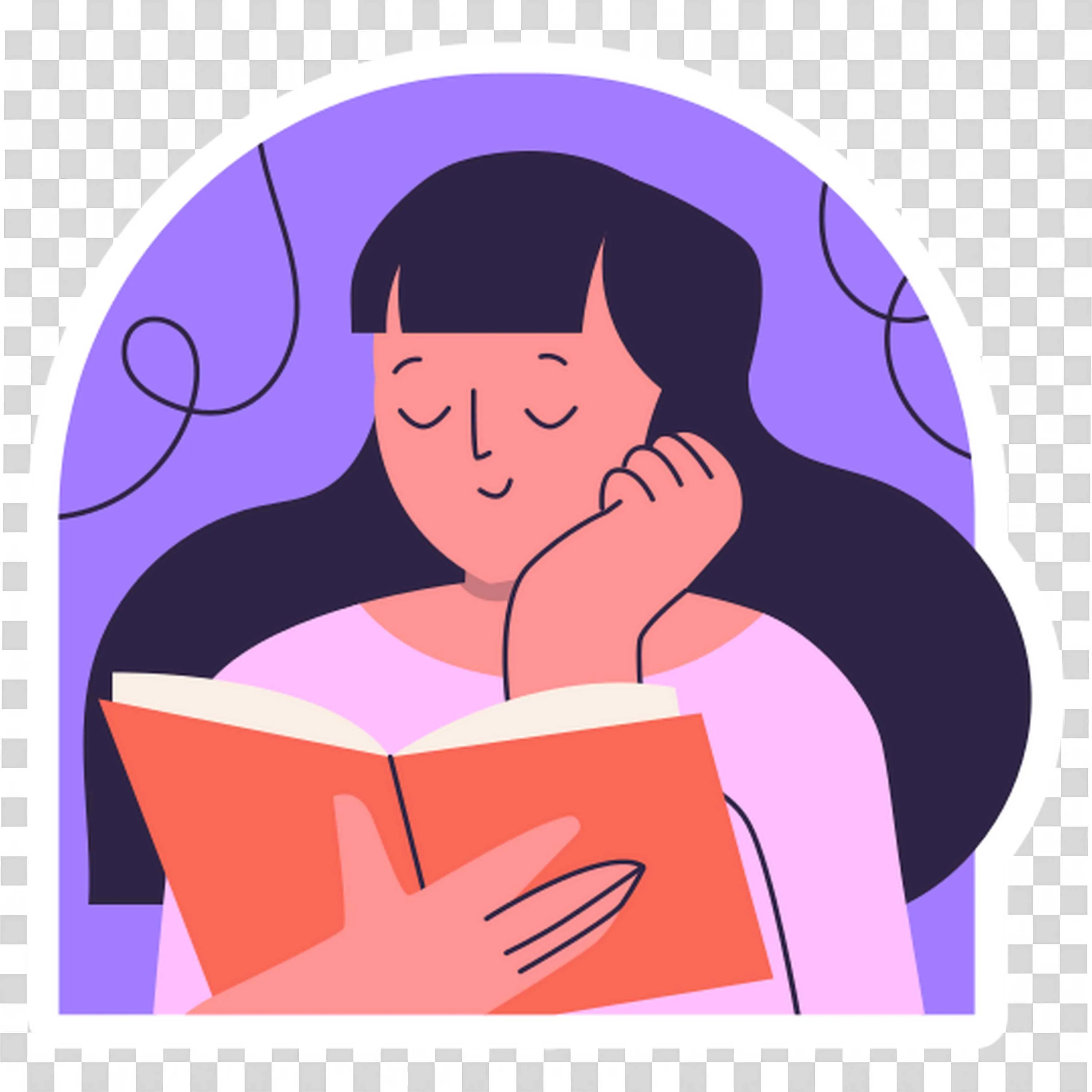 Calm Girl Reading a Red Book in a Quiet Study Environment