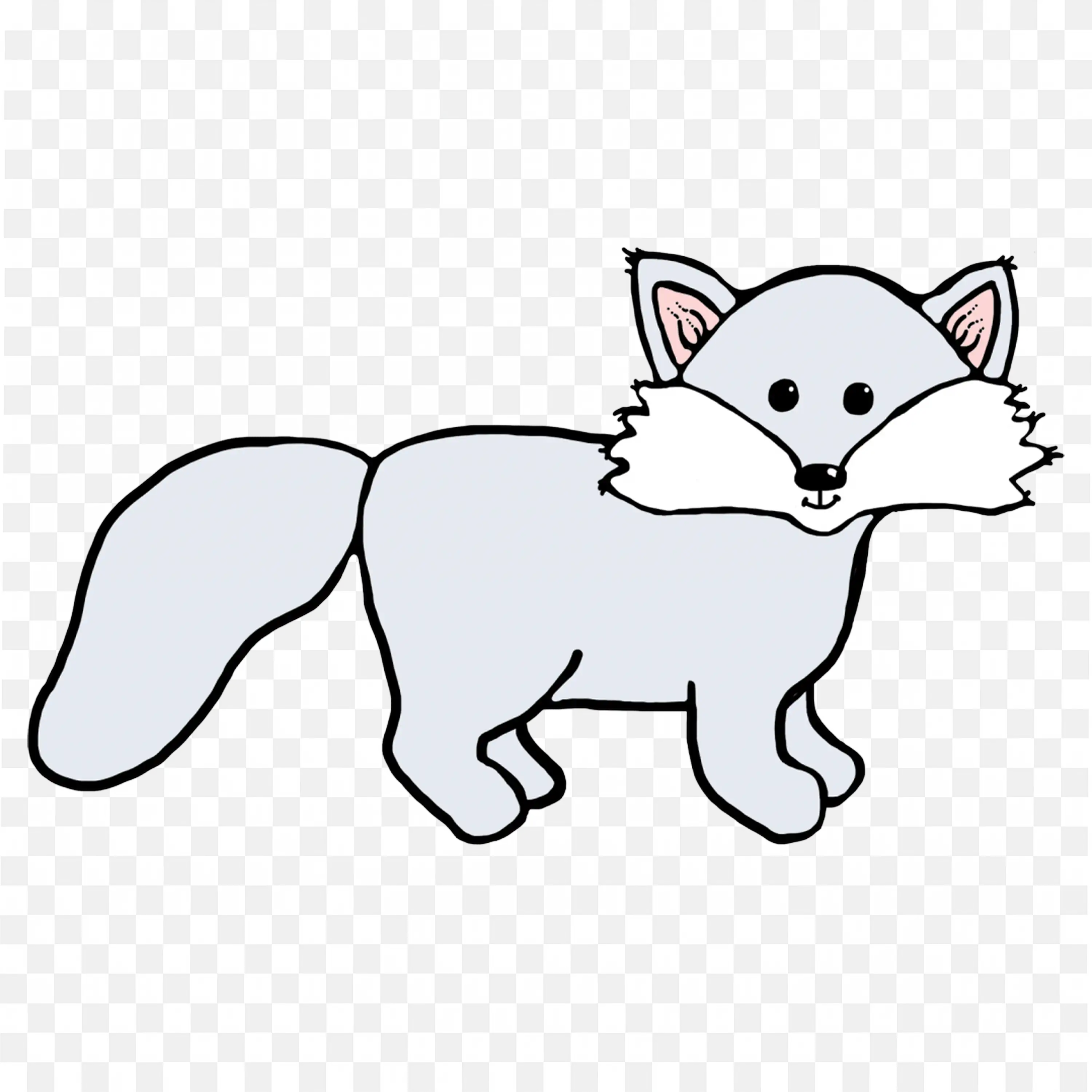 Cartoon Arctic Fox Clip Art Outline Style Nature Drawing
