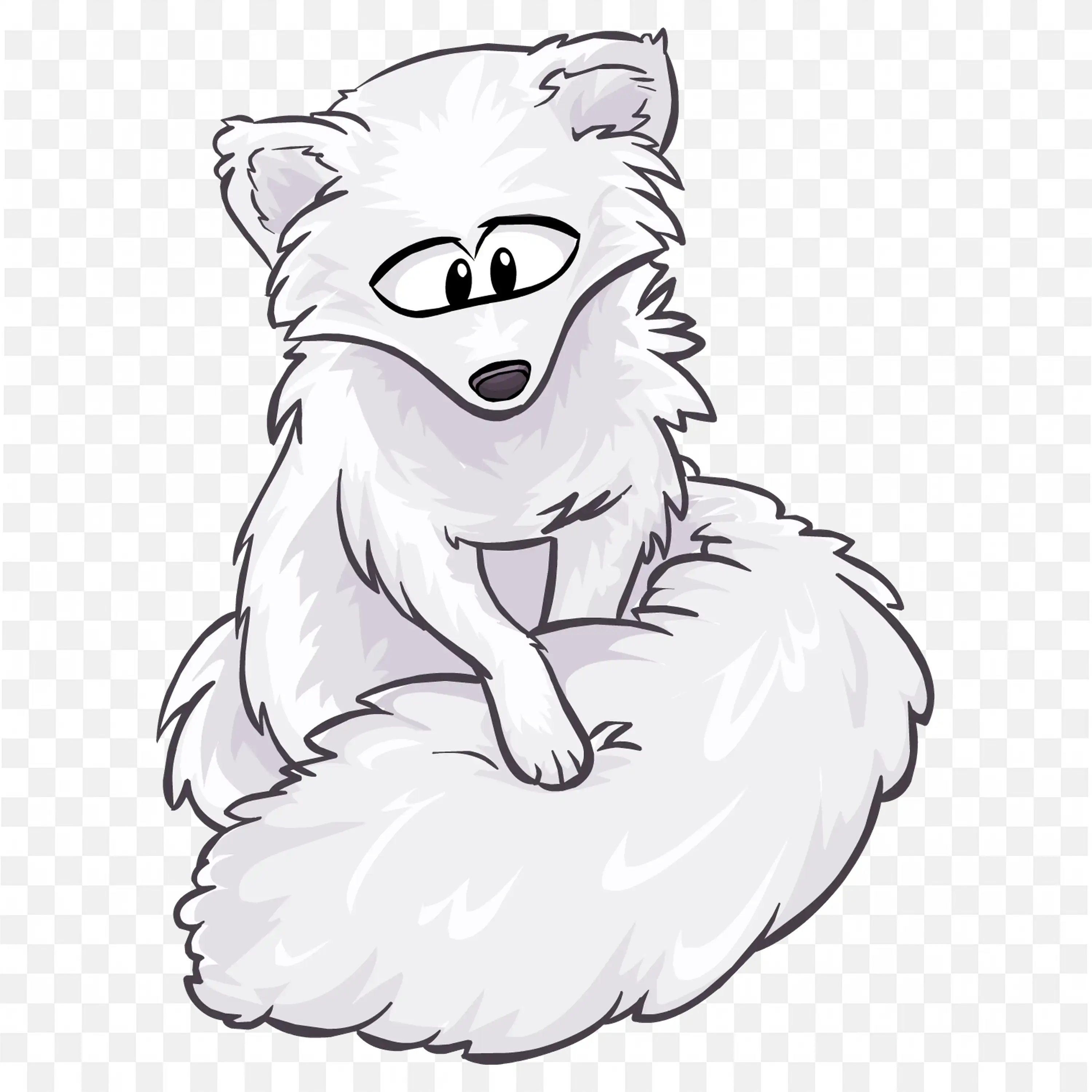 Cartoon Arctic Fox Sitting Fluffy White Cute Nature Art PNG