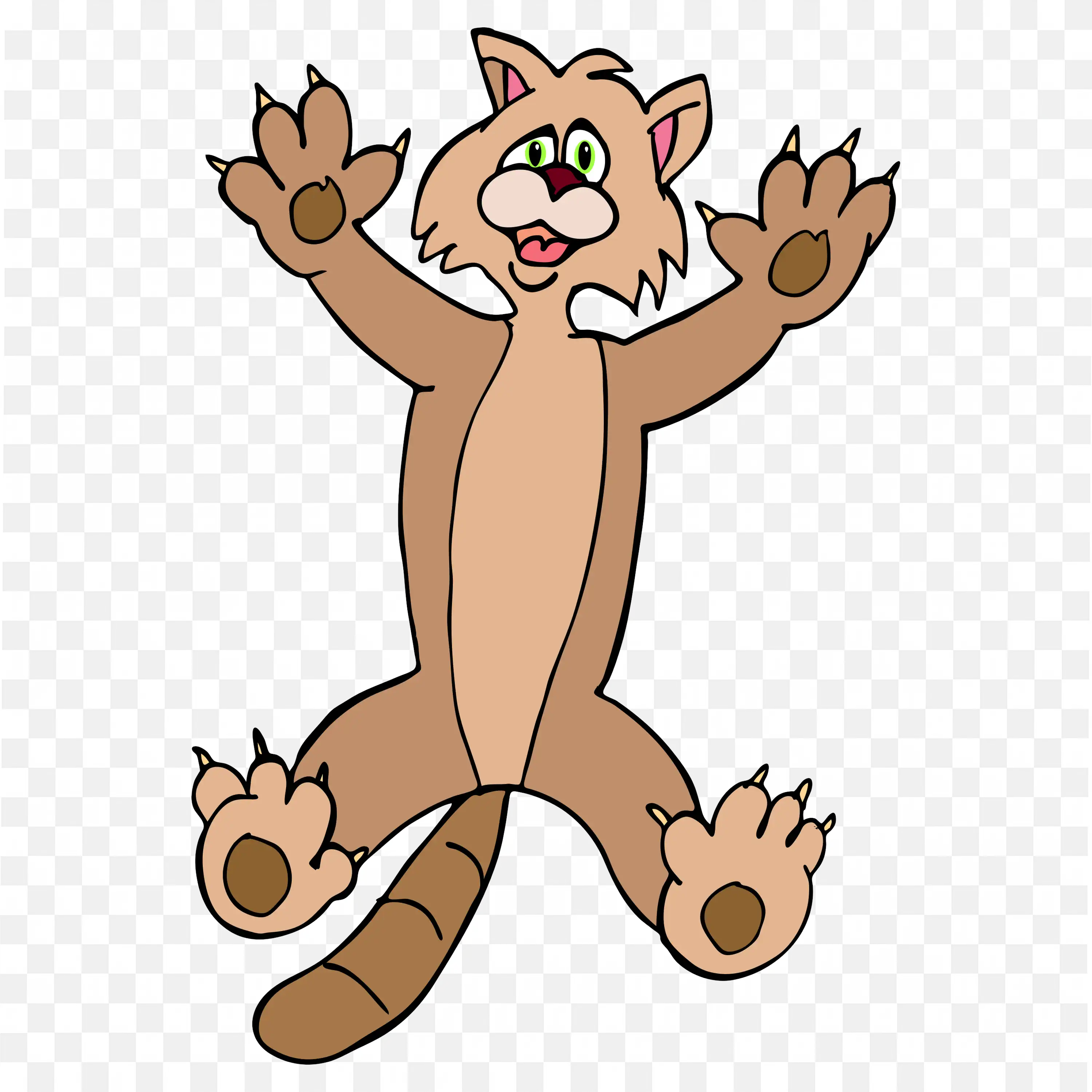 Cartoon Brown Cat Leaping Up Joyful Pose PNG Image