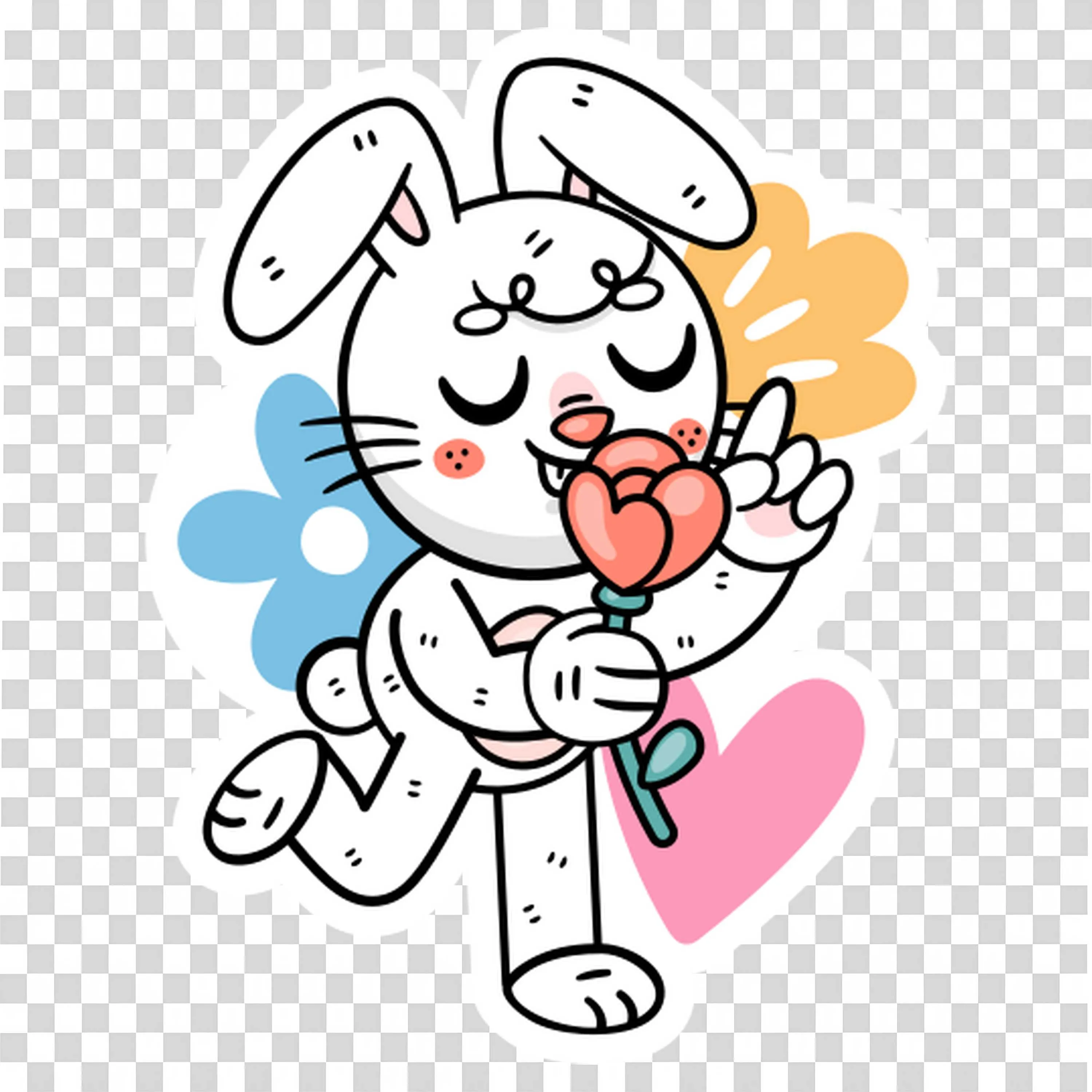 Cartoon Bunny Blowing Flower Petals with a Whistle