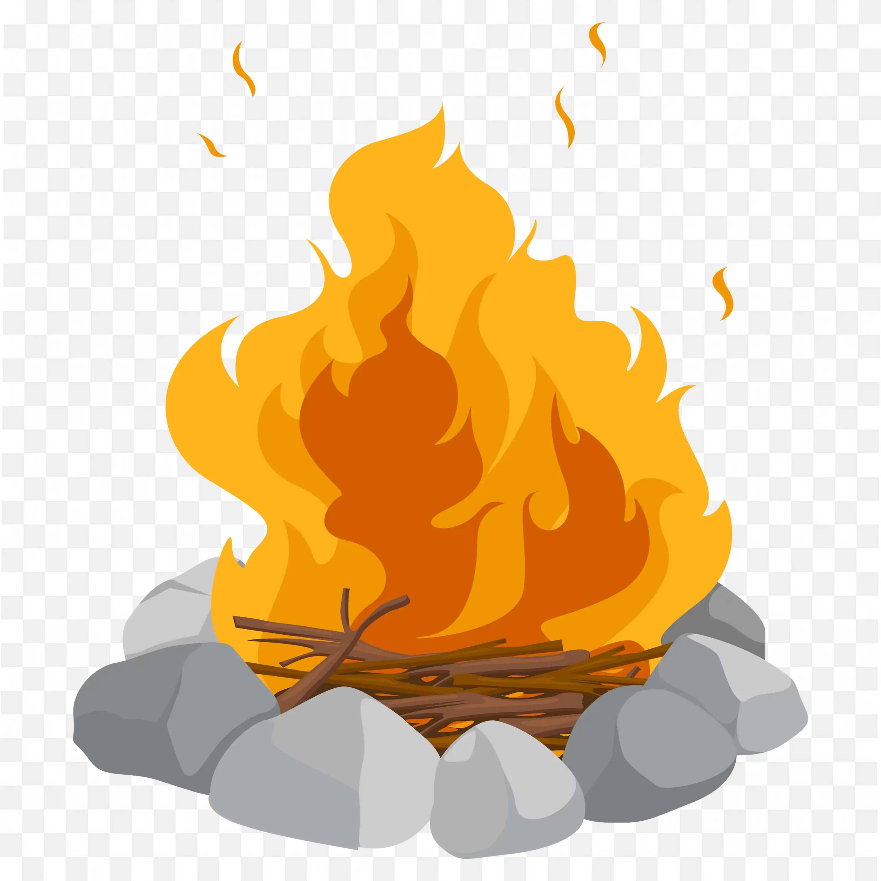 Cartoon Campfire Flame Over Stones Transparent Image