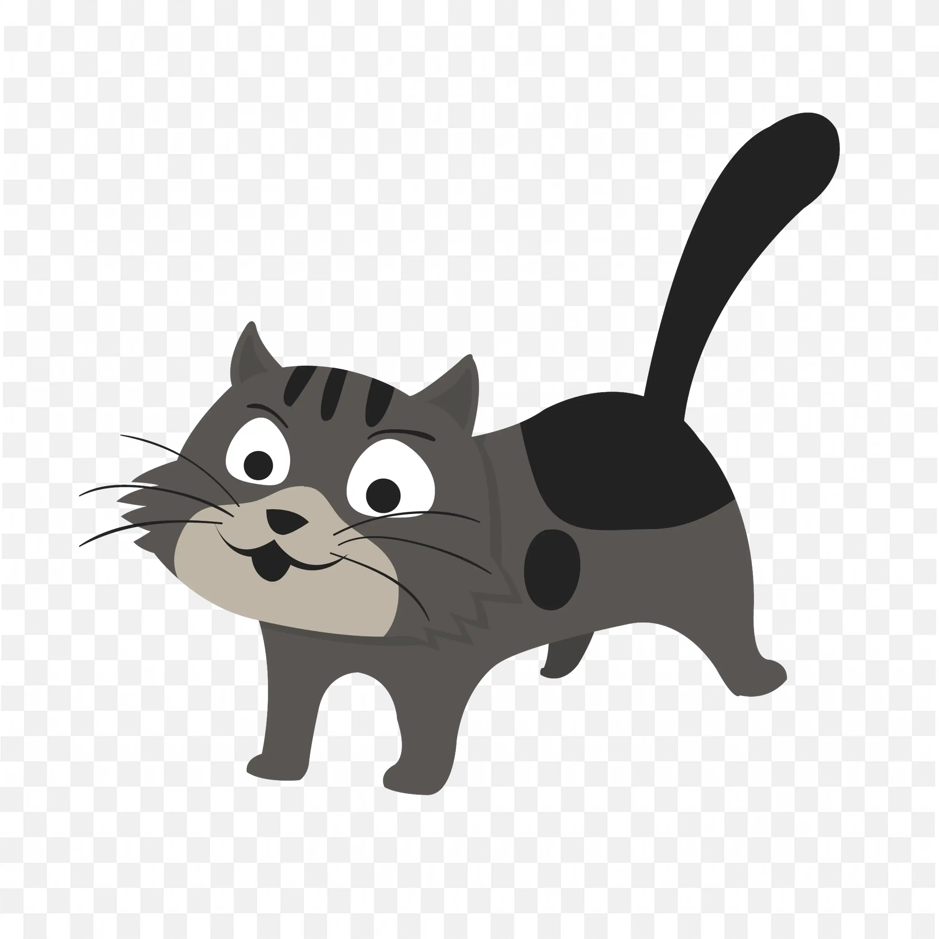 Cartoon Cat PNG Black and White Cat Smiling and Happy