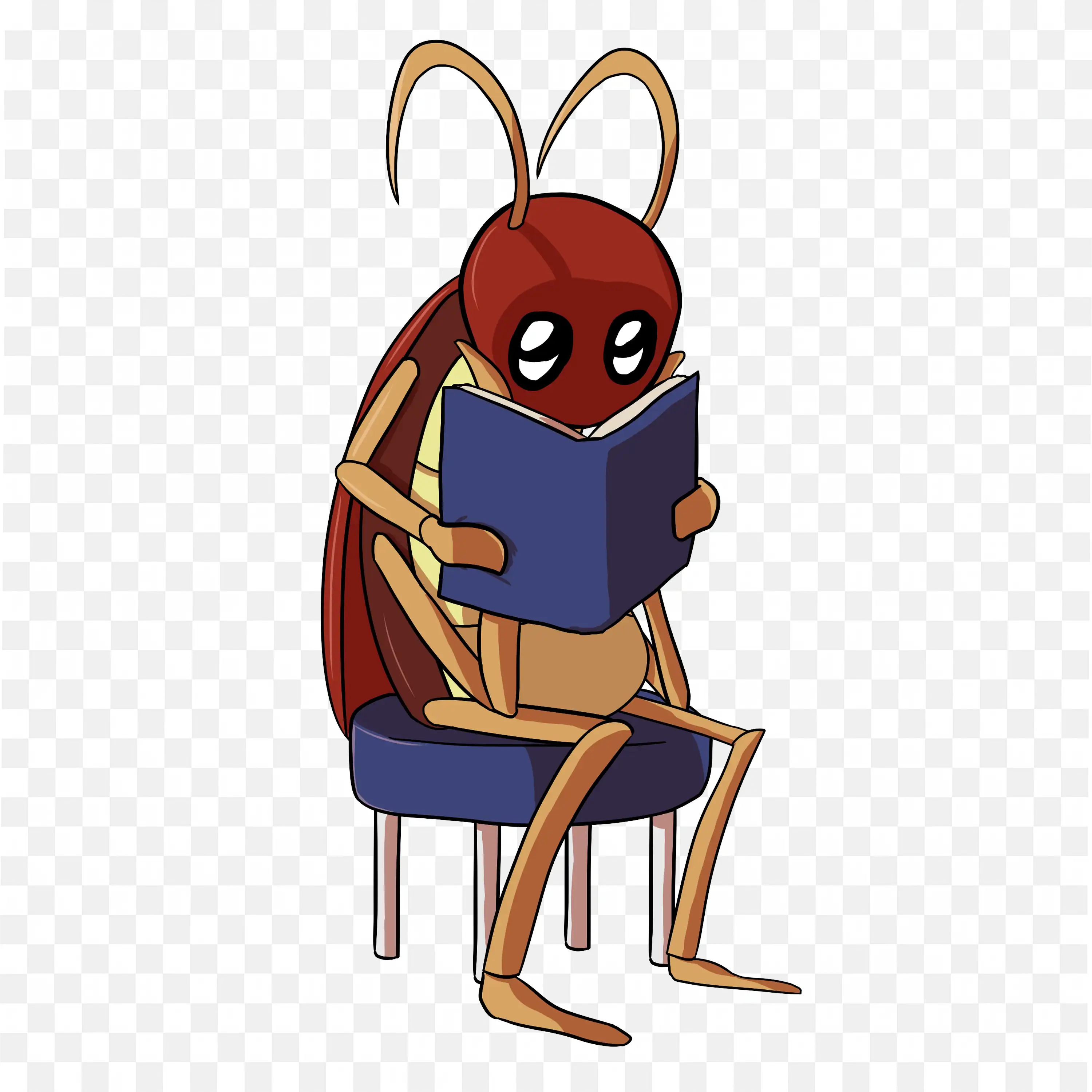 Cartoon Cockroach Reading Book Funny Insect PNG