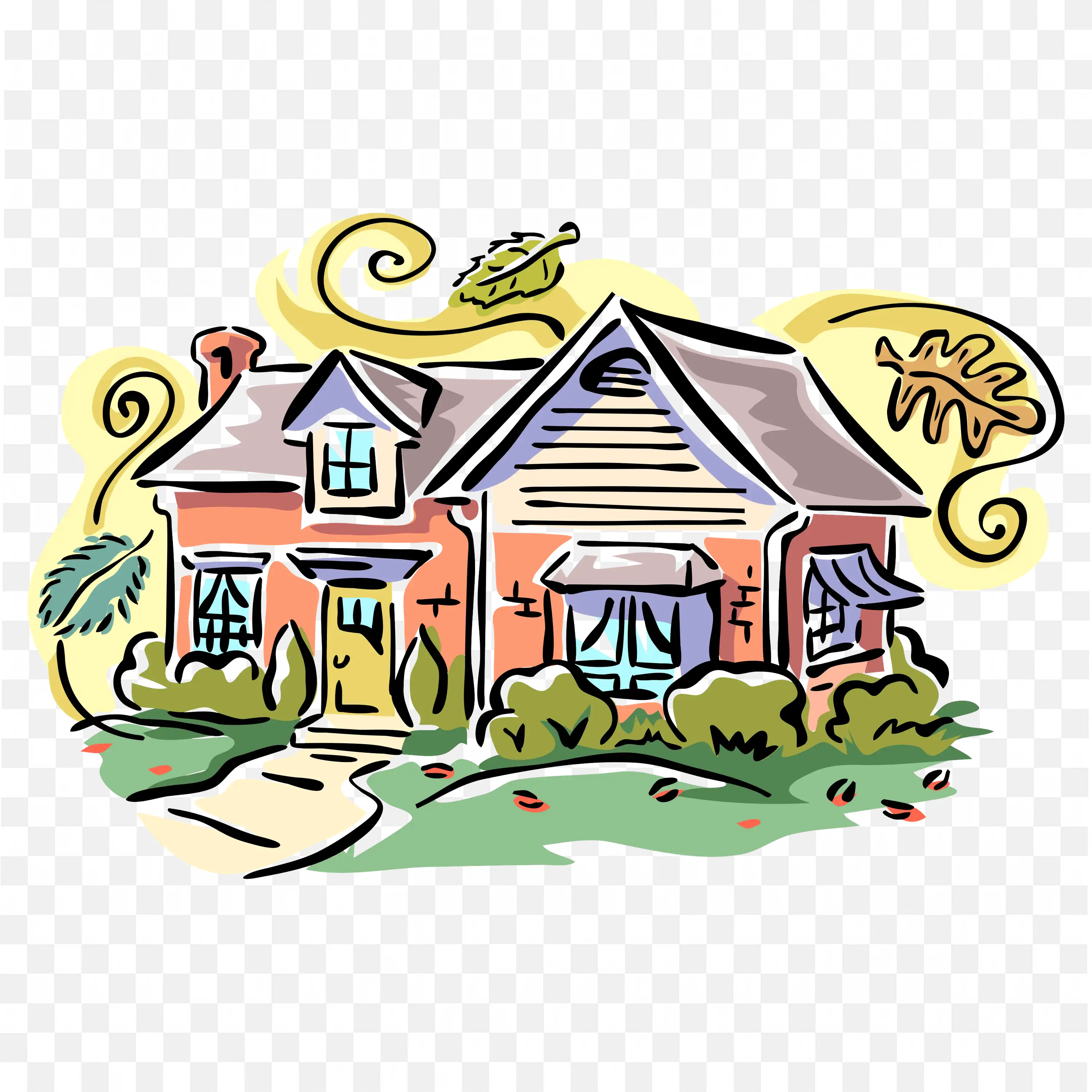 Cartoon Colorful House with Flowers Fantasy Home PNG