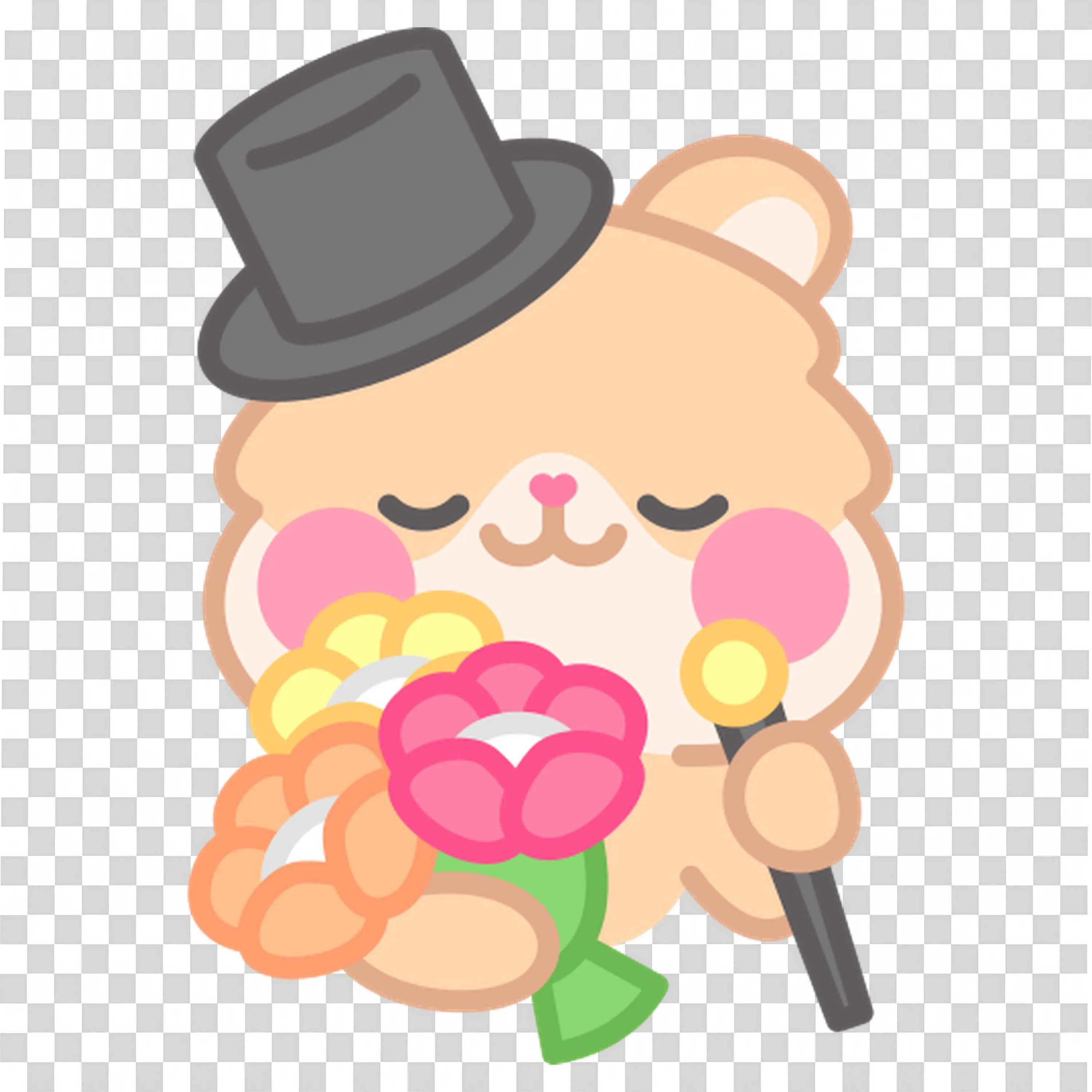 Cartoon Flower Character Wearing a Black Top Hat PNG