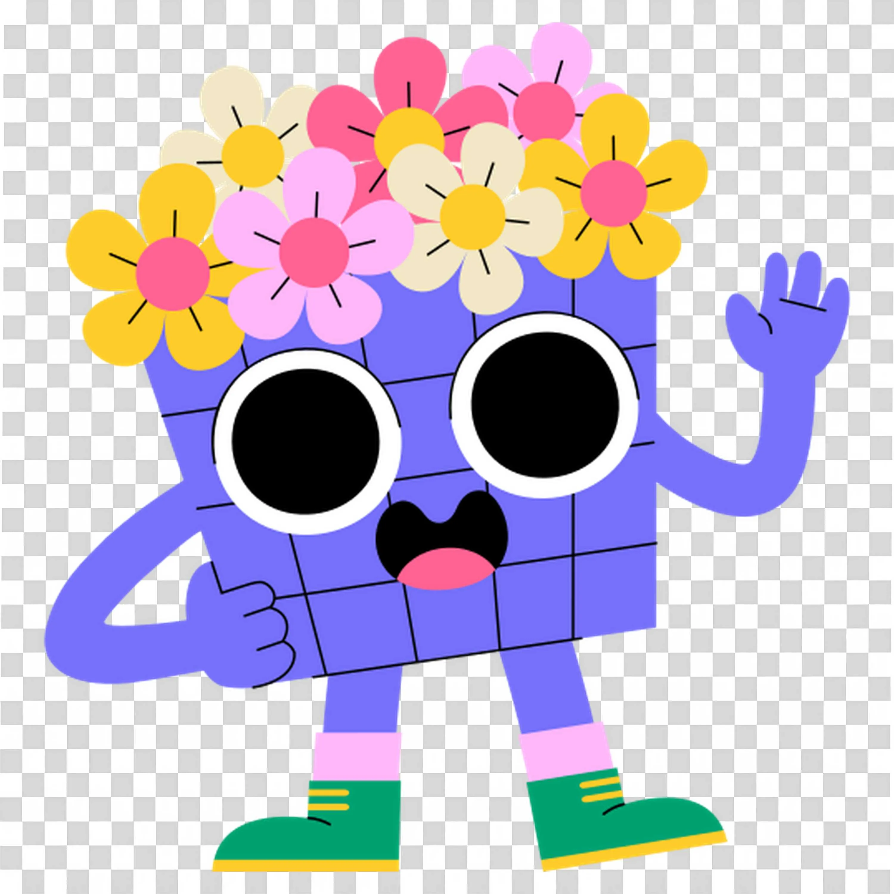 Cartoon Flower Character Wearing Sunglasses and Gloves