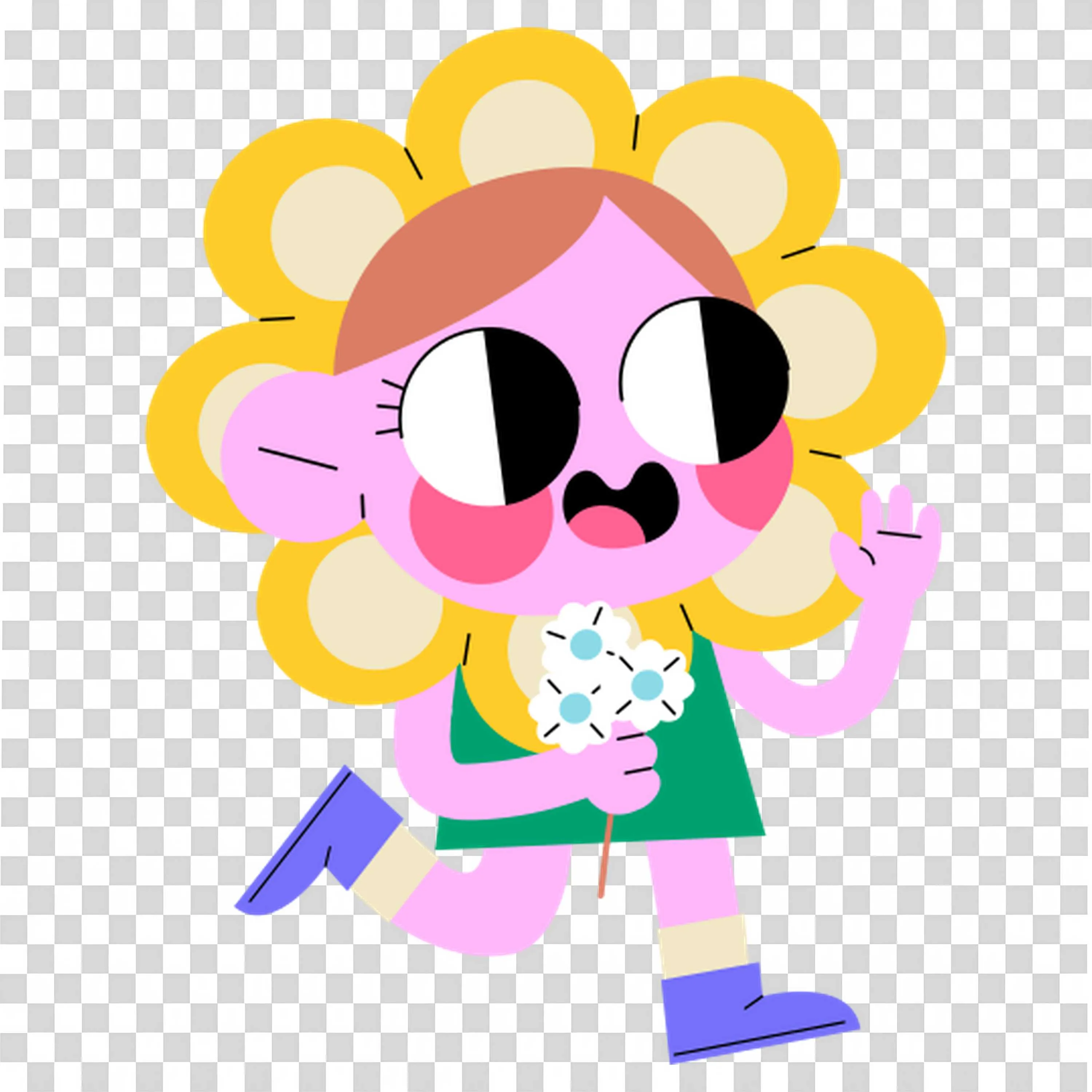 Cartoon Girl Dressed As Flower Smiling and Walking Happily