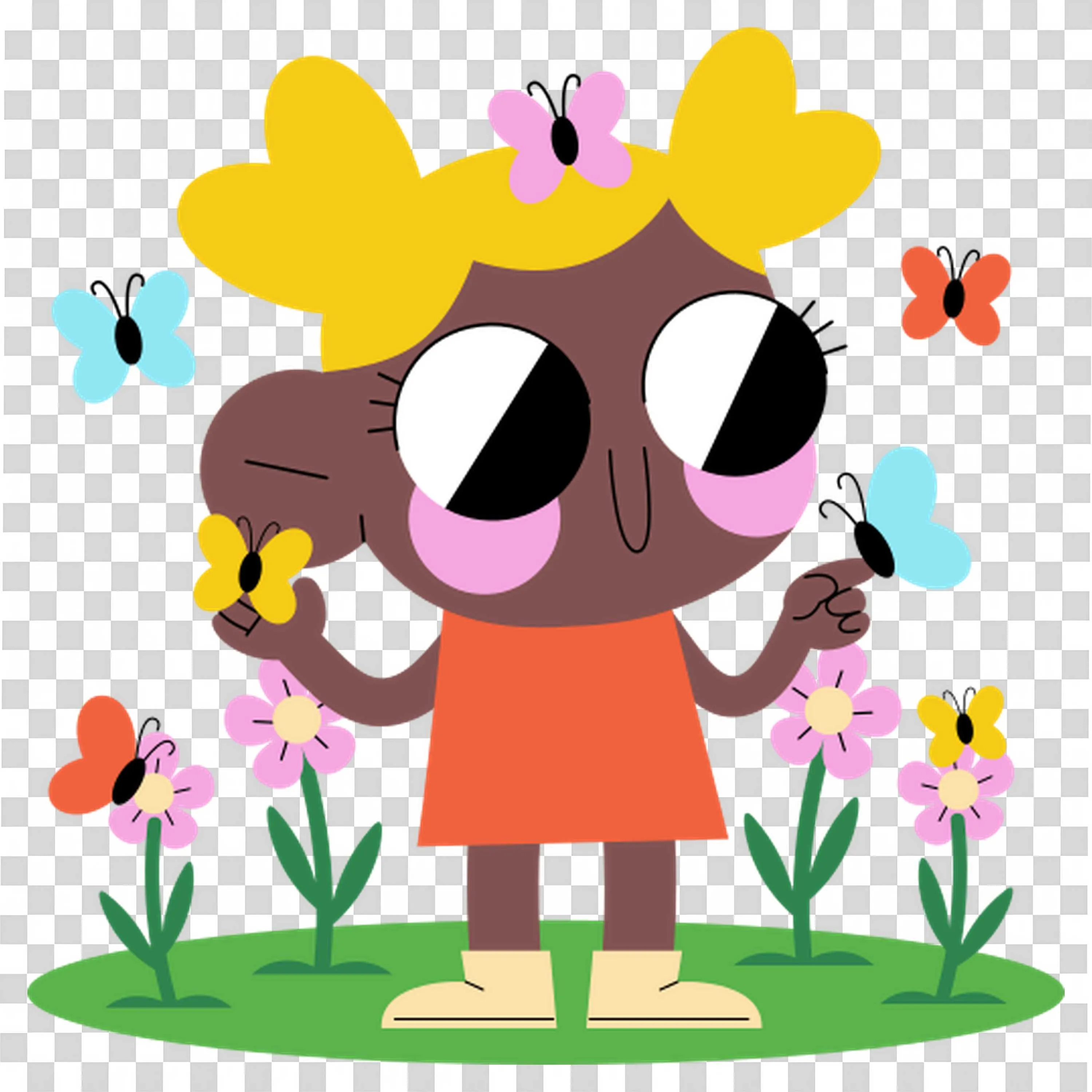 Cartoon Girl Surrounded By Butterflies and Flowers