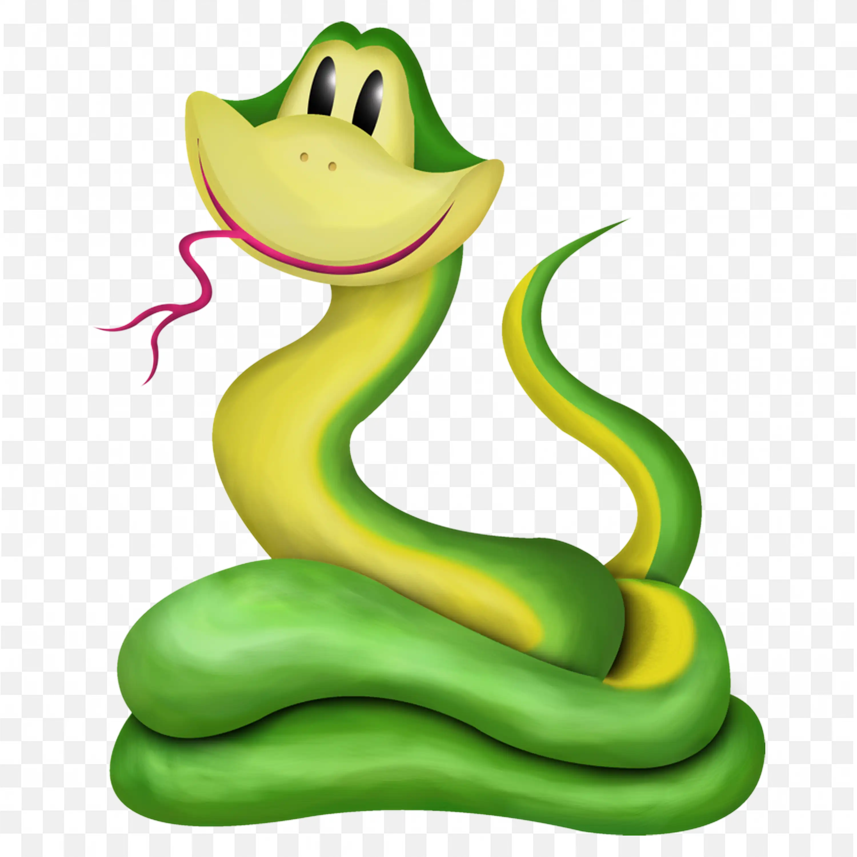 Cartoon Green Snake PNG Smiling Upright Tongue Out